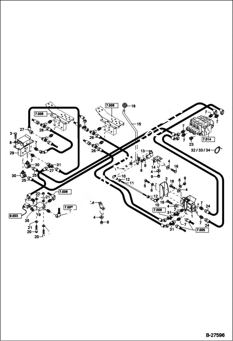 Схема запчастей Bobcat ZX125 - HYDRAULIC INSTALLATION PILOT CONTROL - DOZER BLADE, ARTICULATION HYDRAULIC SYSTEM