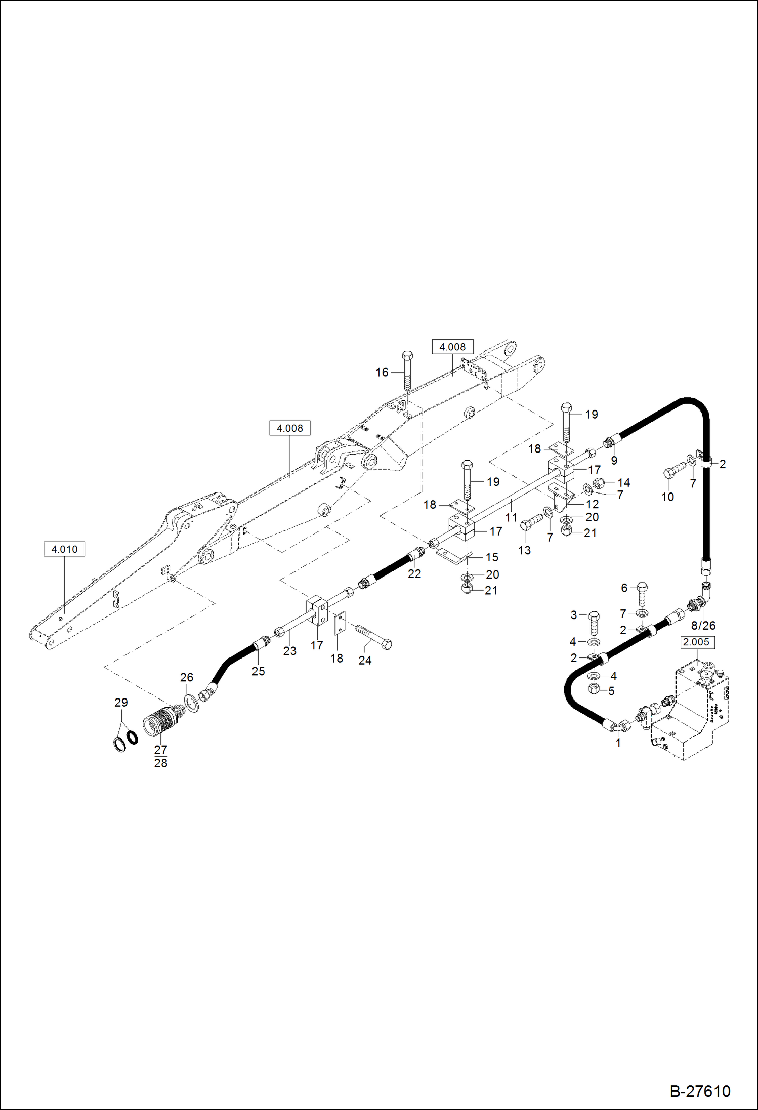 Схема запчастей Bobcat ZX125 - HYDRAULIC INSTALLATION PRESSURELESS RETURN LINE - ARTICULATED BOOM HYDRAULIC SYSTEM