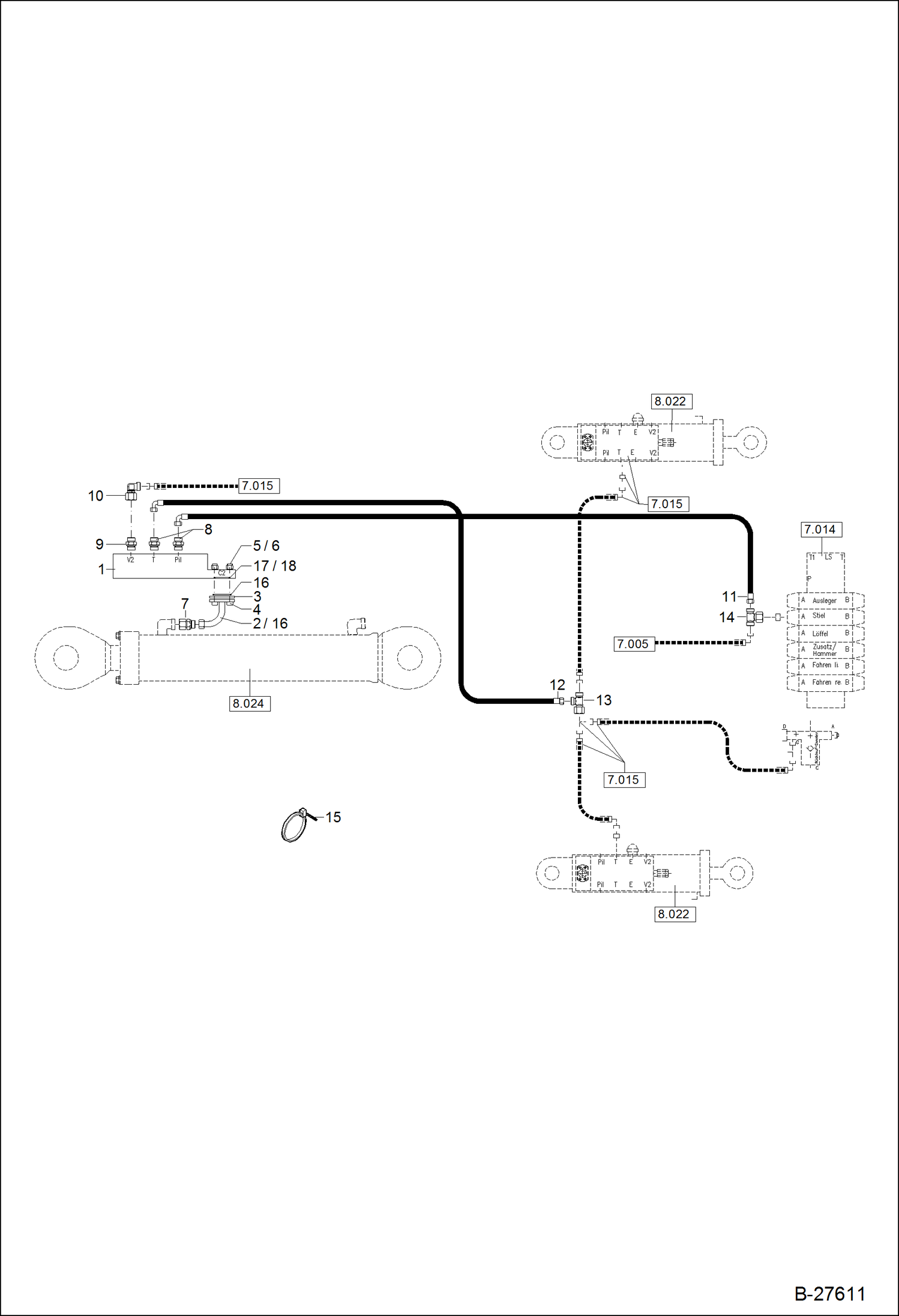 Схема запчастей Bobcat ZX125 - HYDRAULIC INSTALLATION LOAD HOLDING VALVE - DIPPER ARM - MONO HYDRAULIC SYSTEM