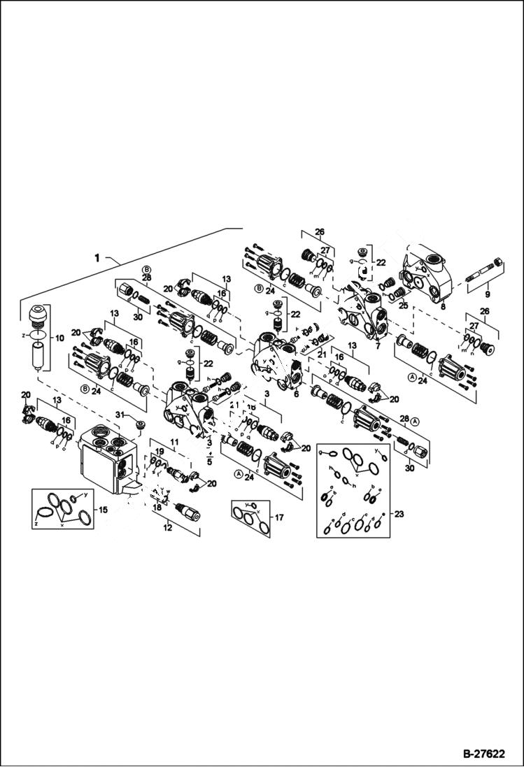 Схема запчастей Bobcat ZX125 - VALVE BANK - MONO BOOM S/N XXXX/0506 7 Bel HYDRAULIC SYSTEM