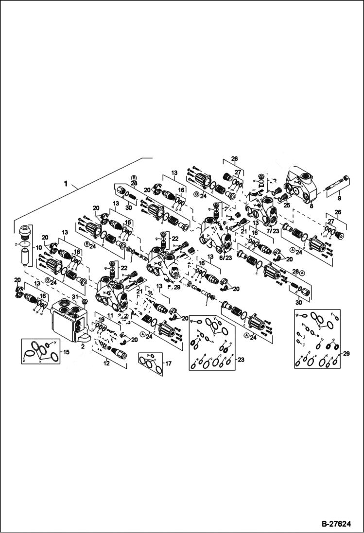 Схема запчастей Bobcat ZX125 - VALVE BANK - ARTICULATED BOOM S/N XXXX/0544 & Bel HYDRAULIC SYSTEM
