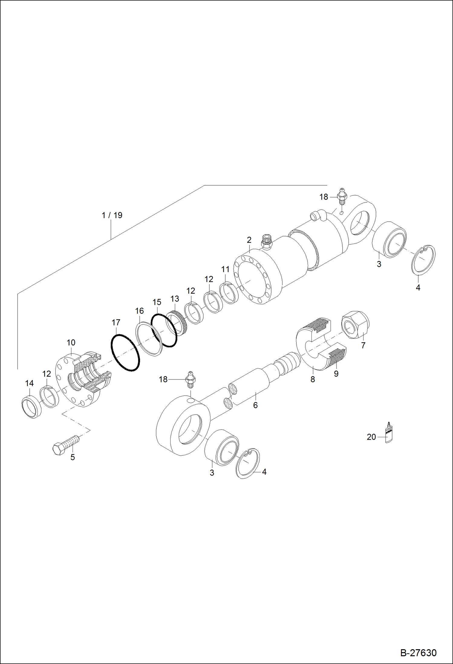 Схема запчастей Bobcat ZX125 - HYDRAULIC CYLINDER - INTERMEDIATE BOOM - ARTICULAT Z 90/50 HYDRAULIC SYSTEM