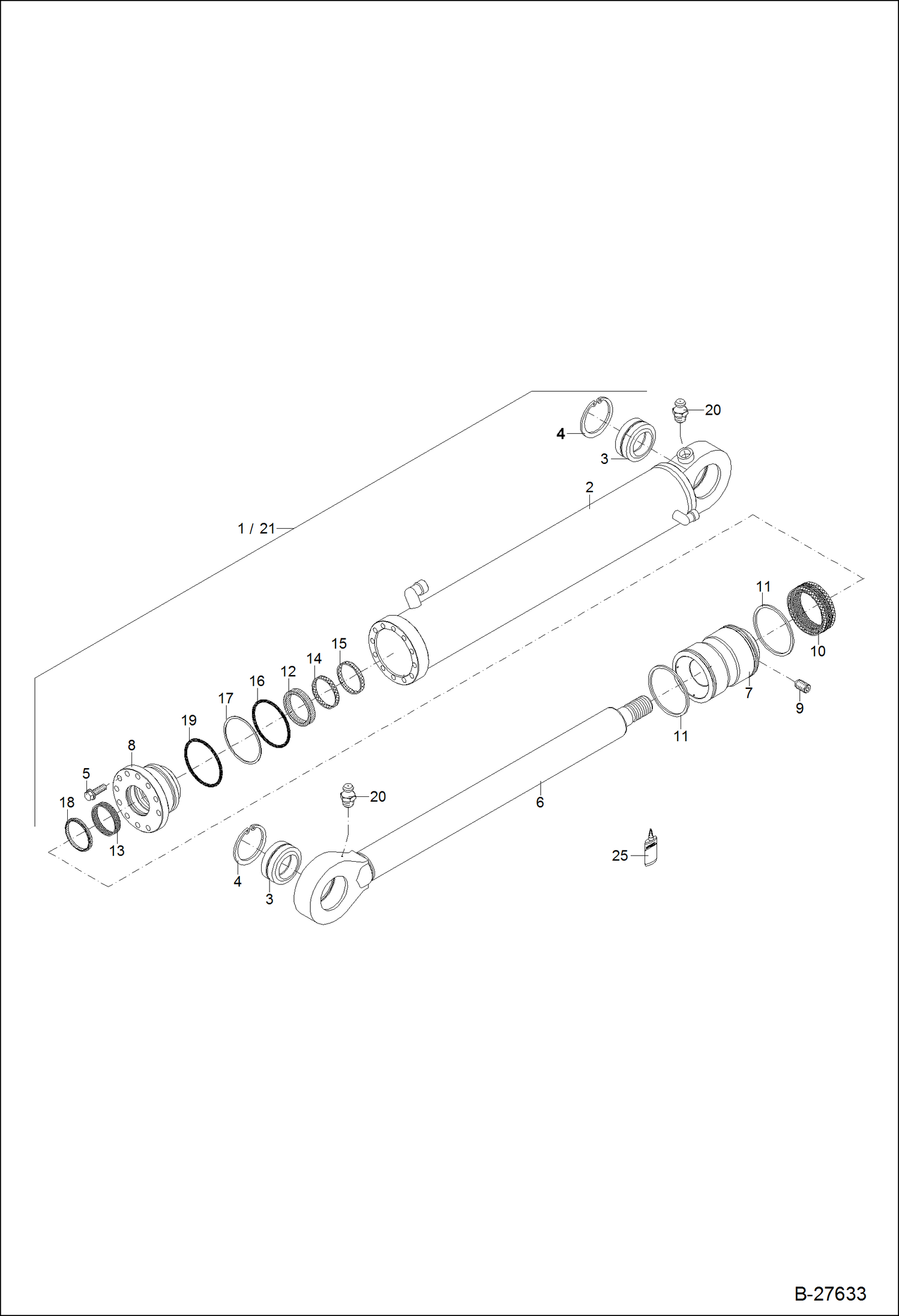 Схема запчастей Bobcat ZX125 - HYDRAULIC CYLINDER DIPPER ARM MONO BOOM AND ARTICULATED BOOM Z 115/70 HYDRAULIC SYSTEM