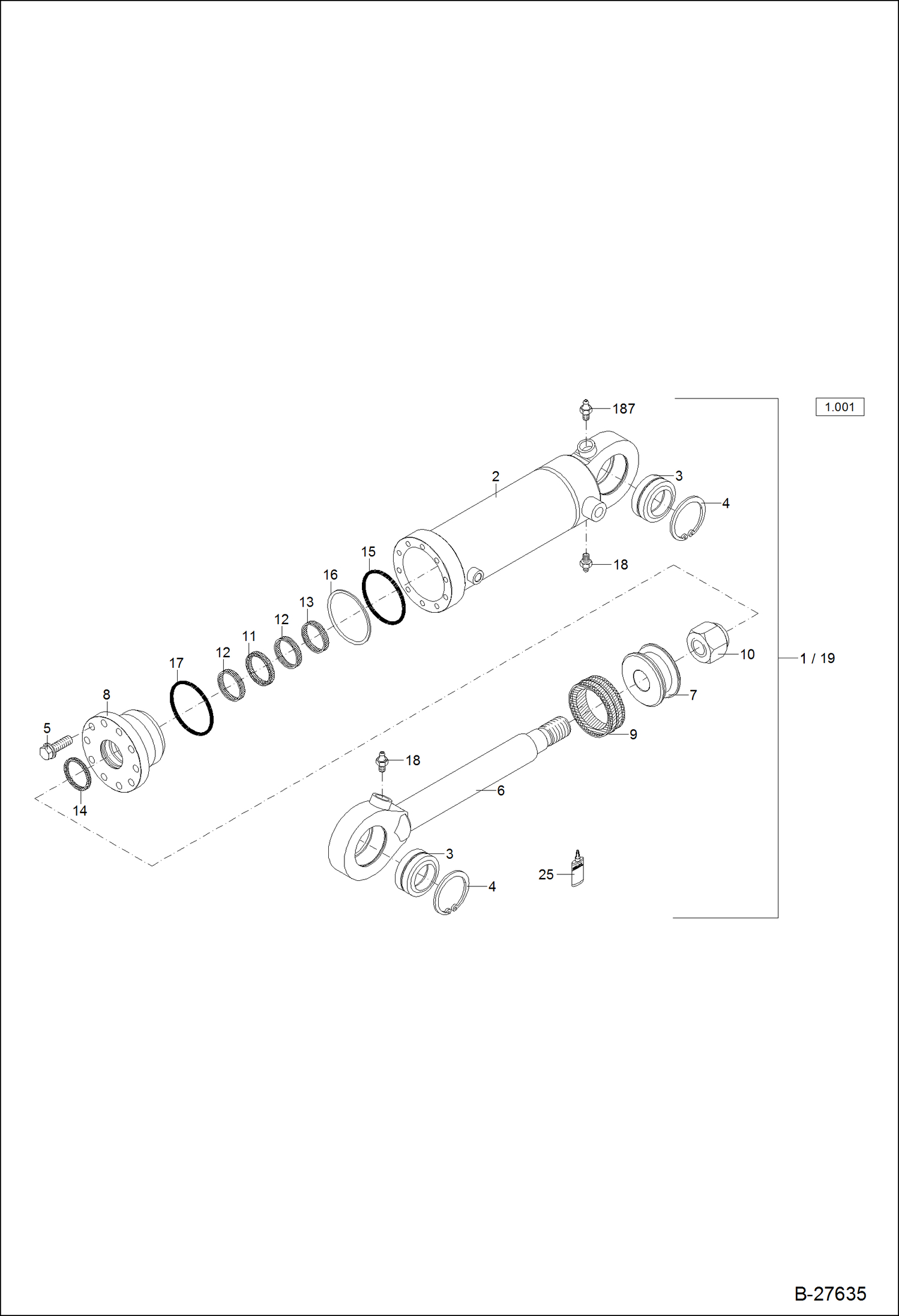 Схема запчастей Bobcat ZX125 - HYDRAULIC CYLINDER - SUPPORT BLADE Z 110/60 HYDRAULIC SYSTEM