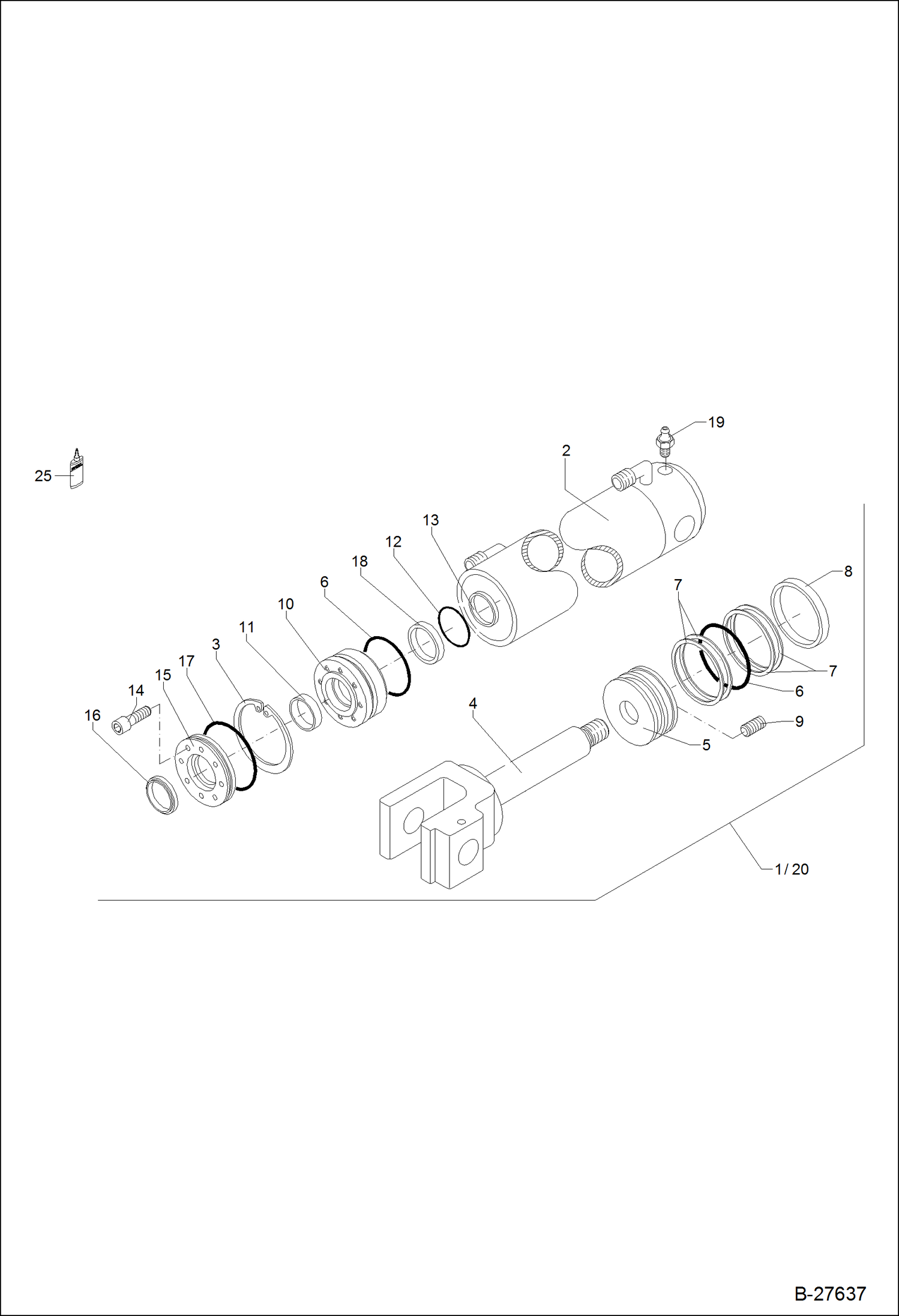 Схема запчастей Bobcat ZX125 - HYDRAULIC CYLINDER - SWIVELLING BUCKET Z 90/40 HYDRAULIC SYSTEM