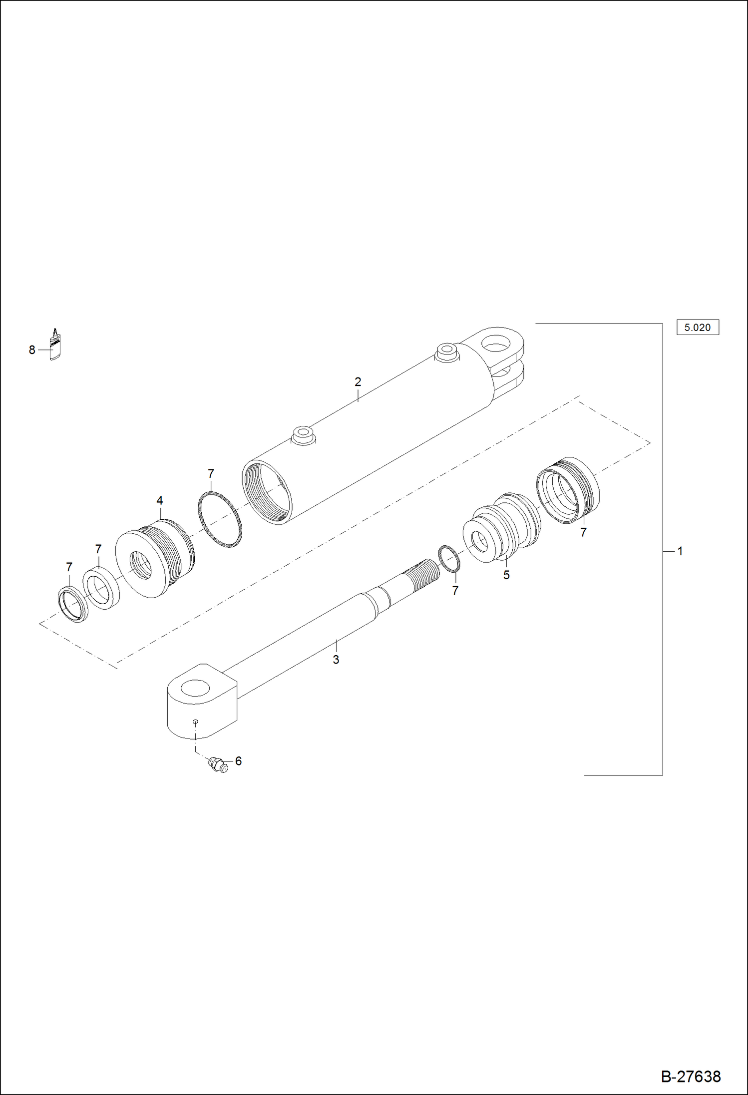 Схема запчастей Bobcat ZX125 - HYDRAULIC CYLINDER - SWIVELLING BUCKET - CG10 HYDRAULIC SYSTEM