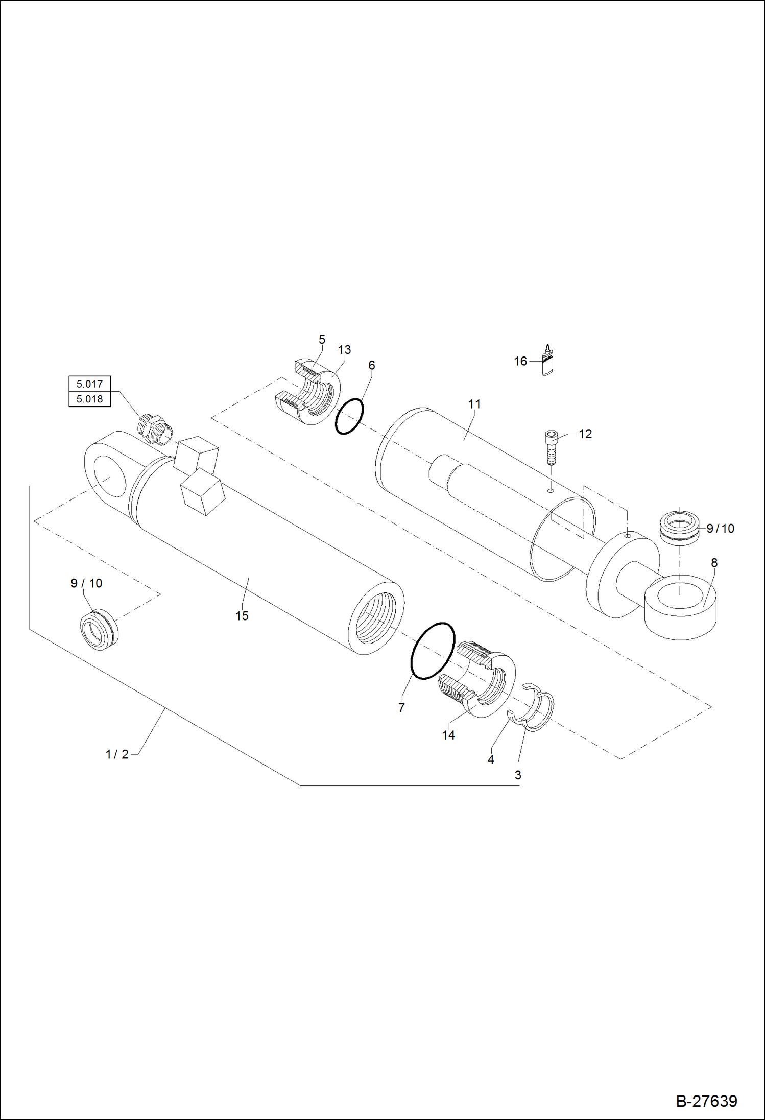 Схема запчастей Bobcat ZX125 - HYDRAULIC CYLINDER - SWIVELLING BUCKET HYDRAULIC SYSTEM