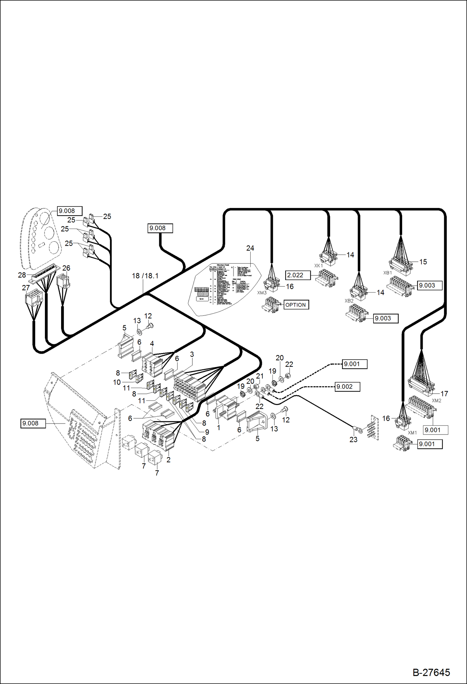 Схема запчастей Bobcat ZX125 - ELECTRIC INSTALLATION FUSE PANEL AND RELAY PANEL ELECTRICAL SYSTEM