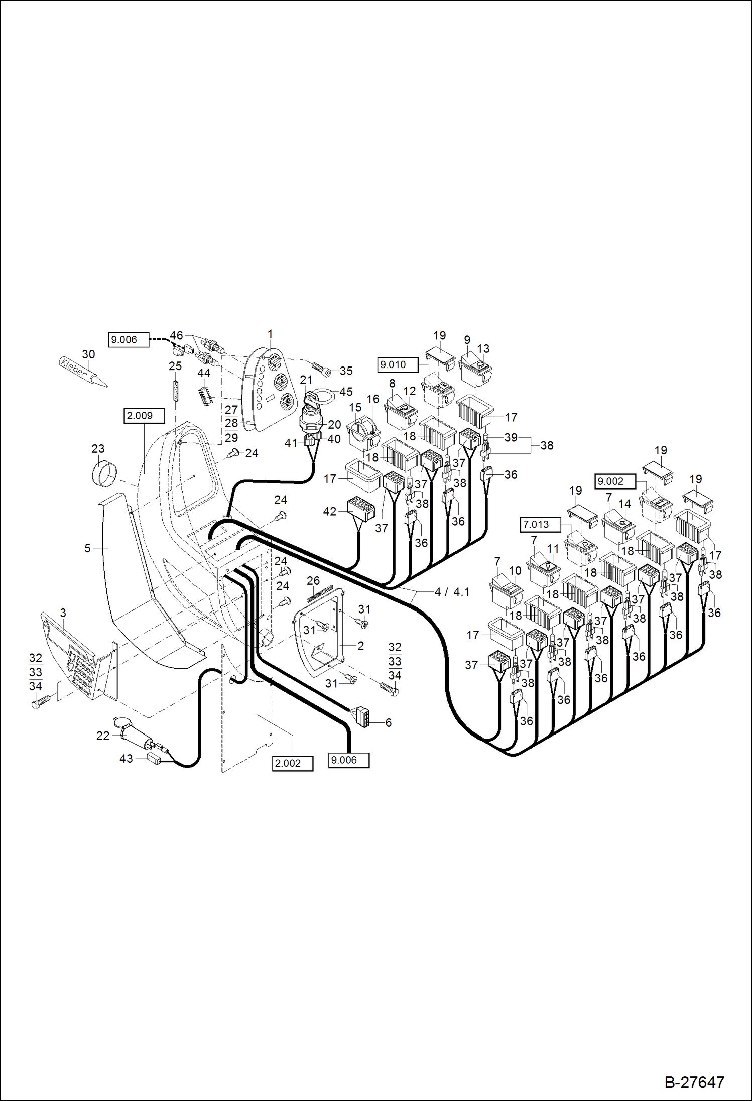 Схема запчастей Bobcat ZX125 - ELECTRIC INSTALLATION DASH CONSOLE S/N XXXX/0210 & Bel ELECTRICAL SYSTEM