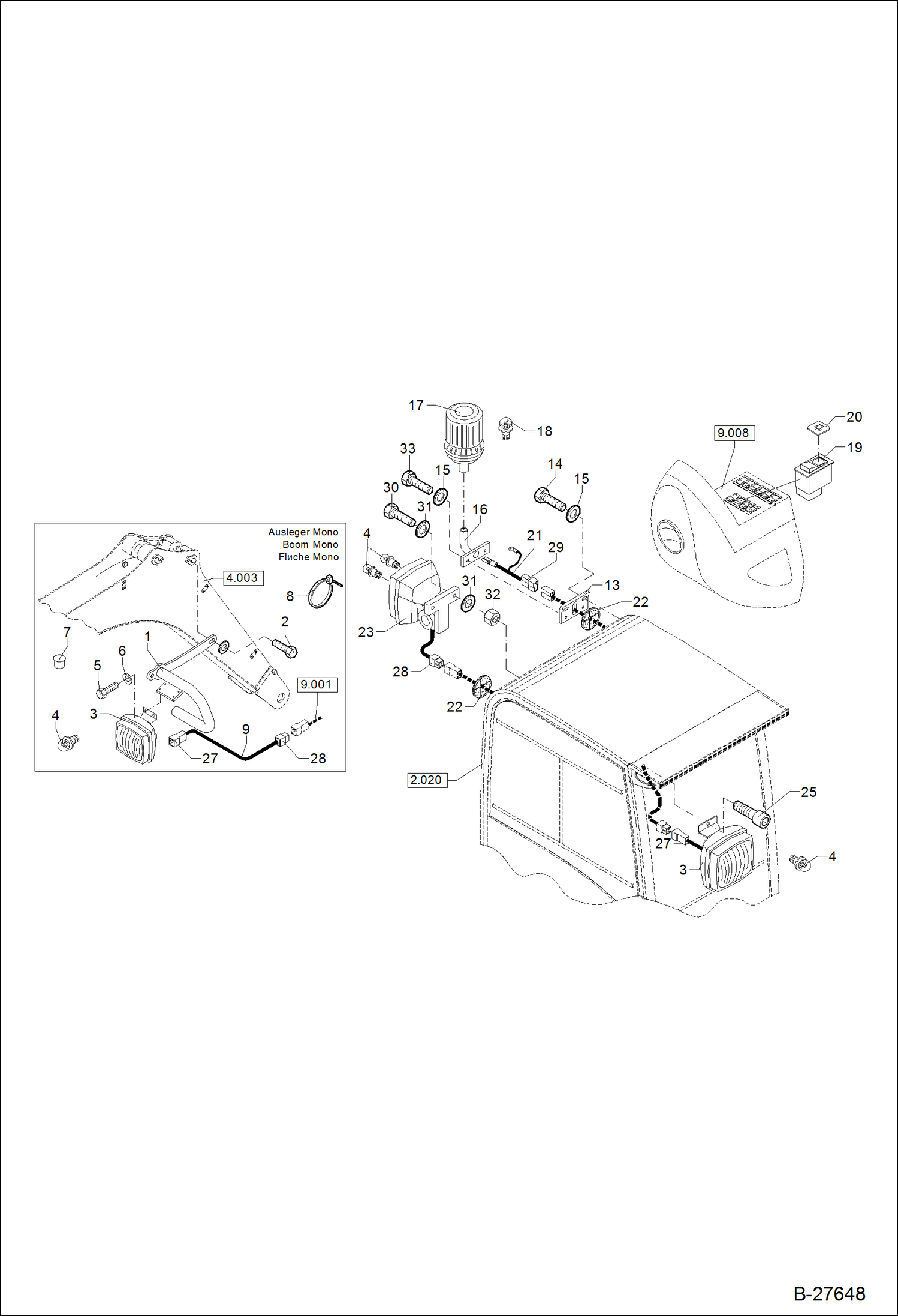 Схема запчастей Bobcat ZX125 - ELECTRIC INSTALLATION WORKING LIGHT ELECTRICAL SYSTEM