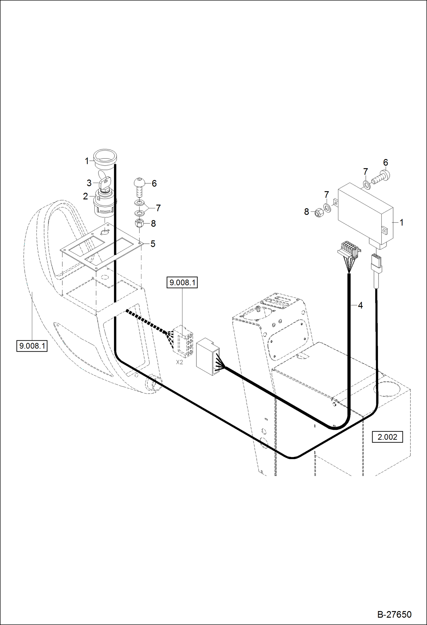 Схема запчастей Bobcat ZX125 - ELECTRIC INSTALLATION IMMOBILIZER - NEW VERSION ELECTRICAL SYSTEM