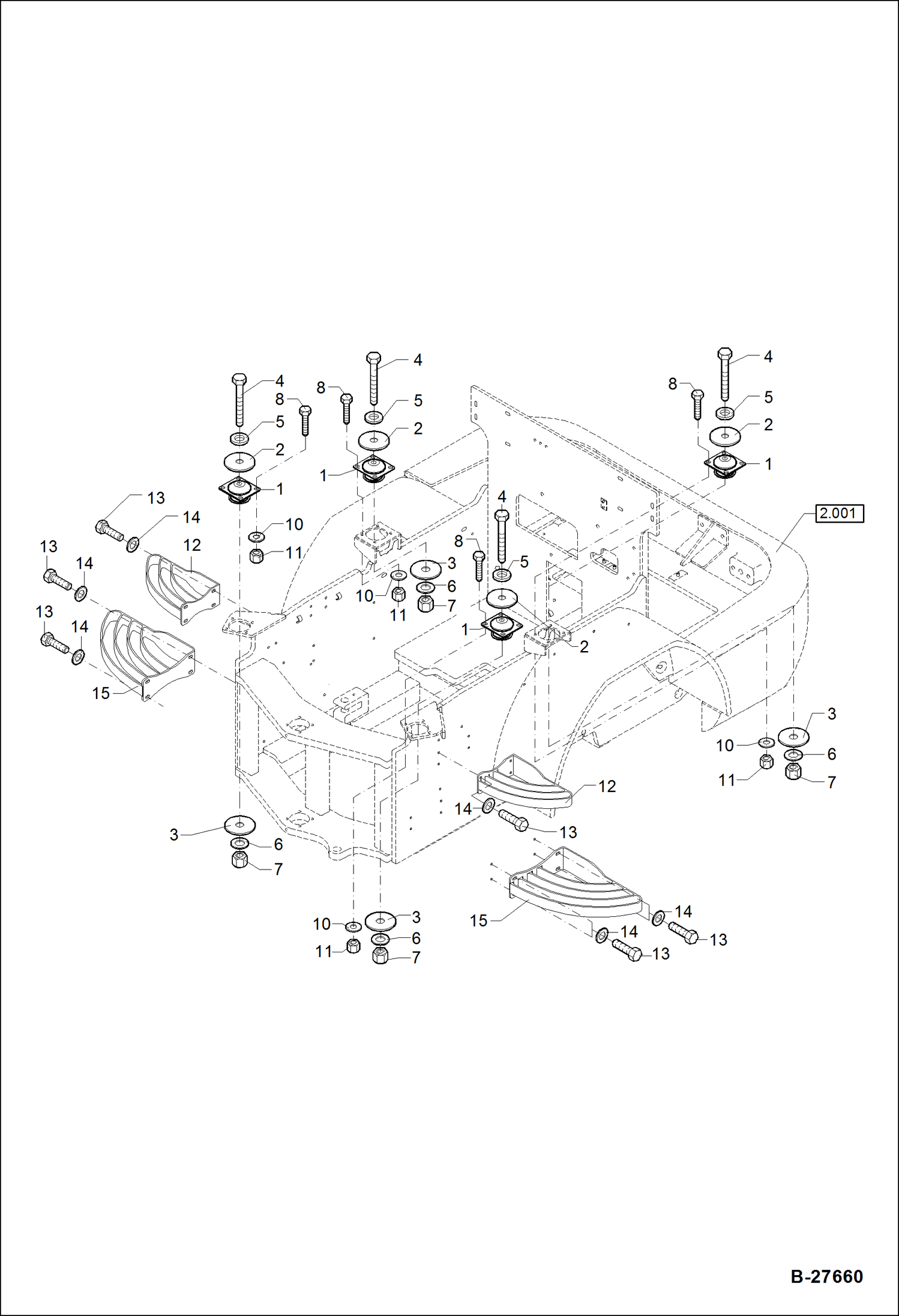 Схема запчастей Bobcat WL350 - STEPS, COVER, FLOOR FRAME SHOCK MOUNTING MAIN FRAME