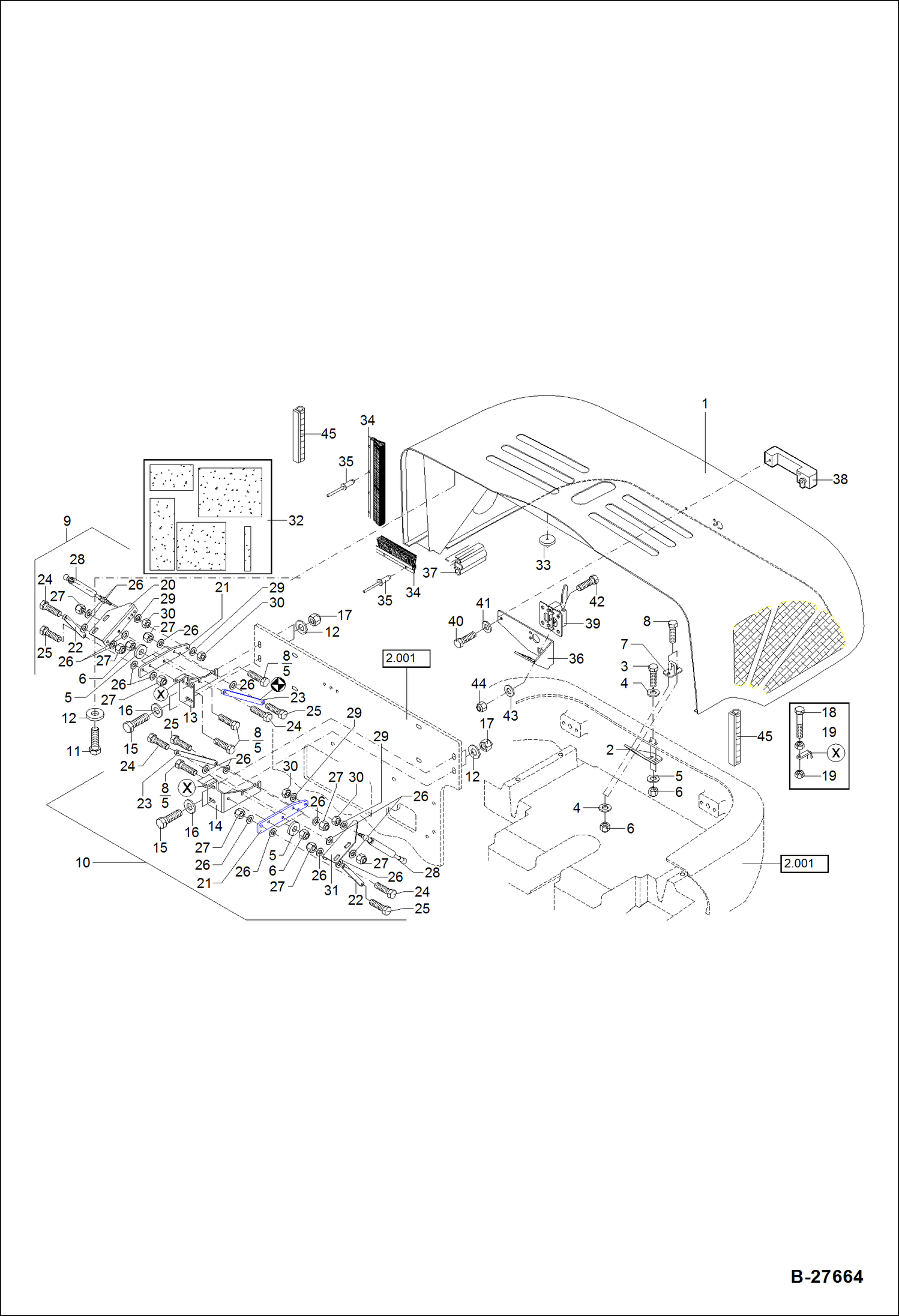 Схема запчастей Bobcat WL350 - ENGINE COVER MAIN FRAME