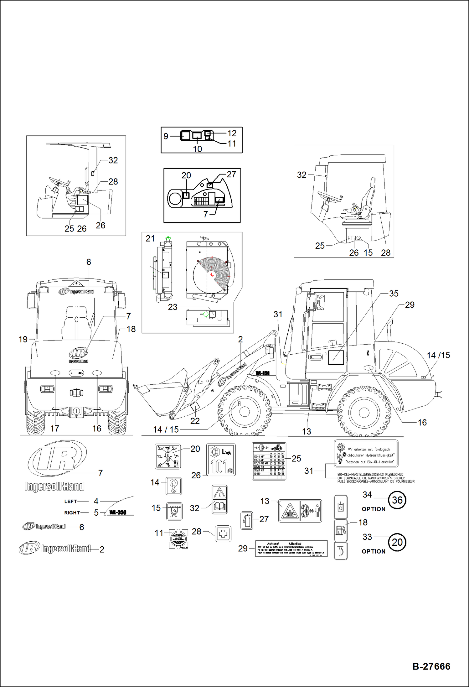 Схема запчастей Bobcat WL350 - DECALS - WL350 ACCESSORIES & OPTIONS