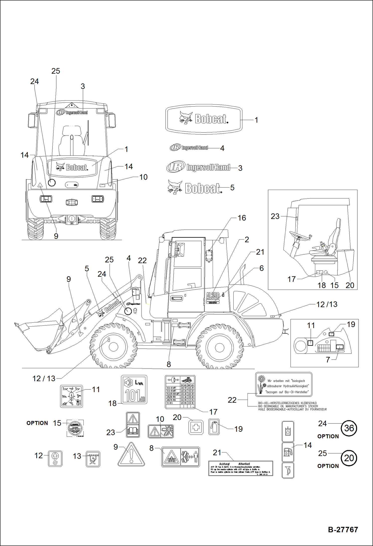 Схема запчастей Bobcat WL350 - DECALS - AL350 ACCESSORIES & OPTIONS