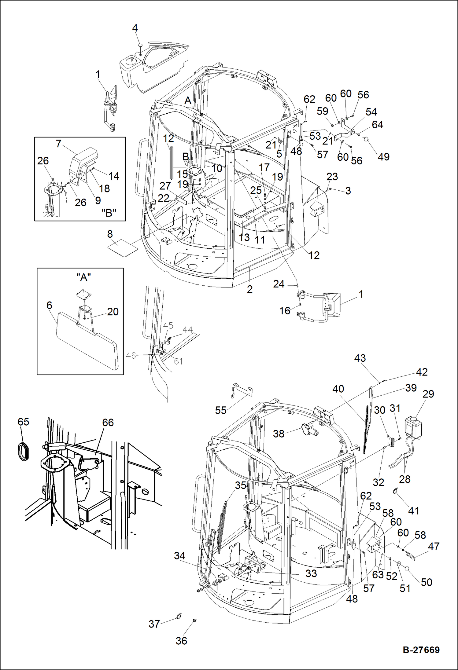 Схема запчастей Bobcat WL350 - OPERATOR CAB-EQUIPMENT 1 MAIN FRAME