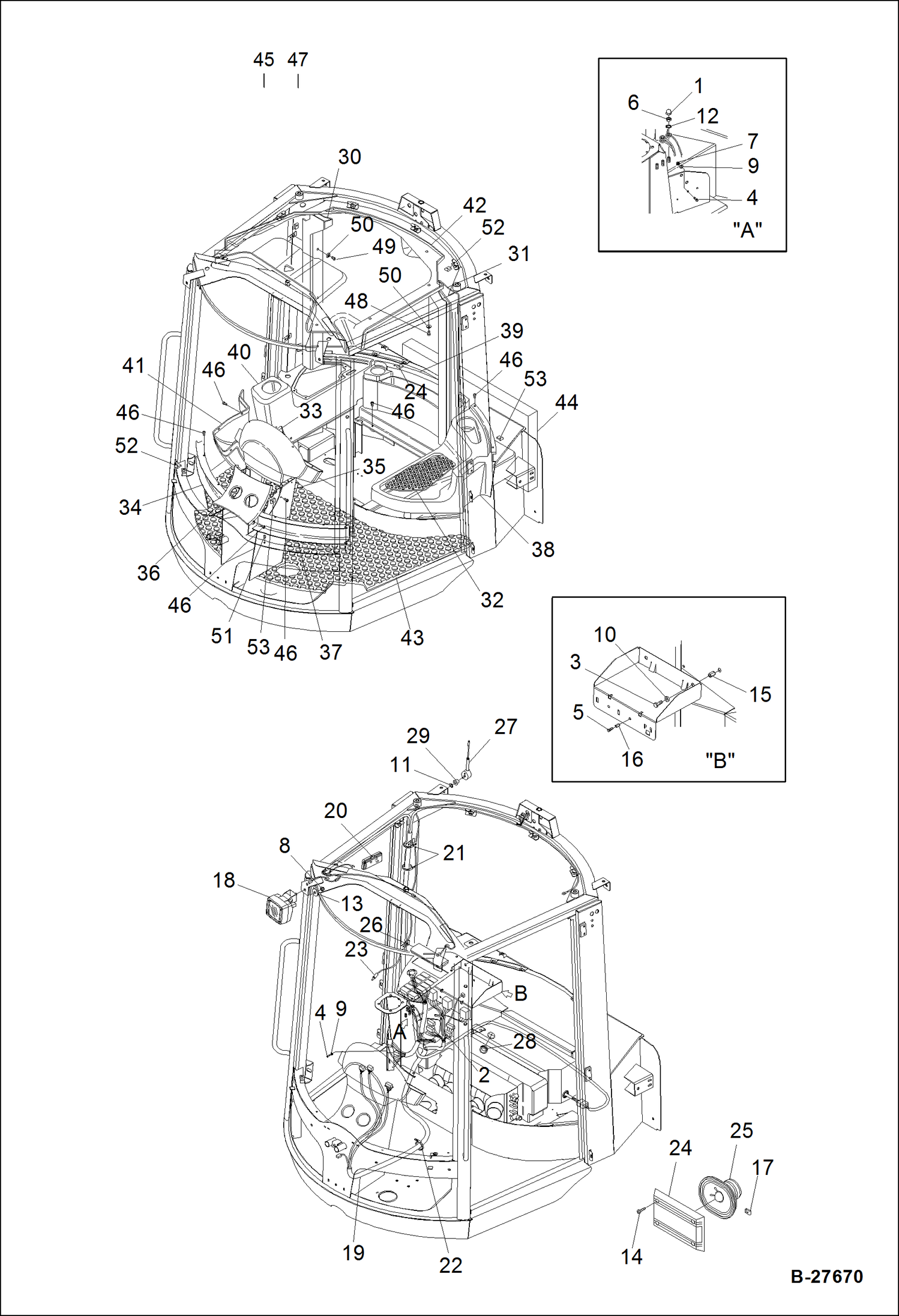 Схема запчастей Bobcat WL350 - OPERATOR CAB-EQUIPMENT 2 MAIN FRAME