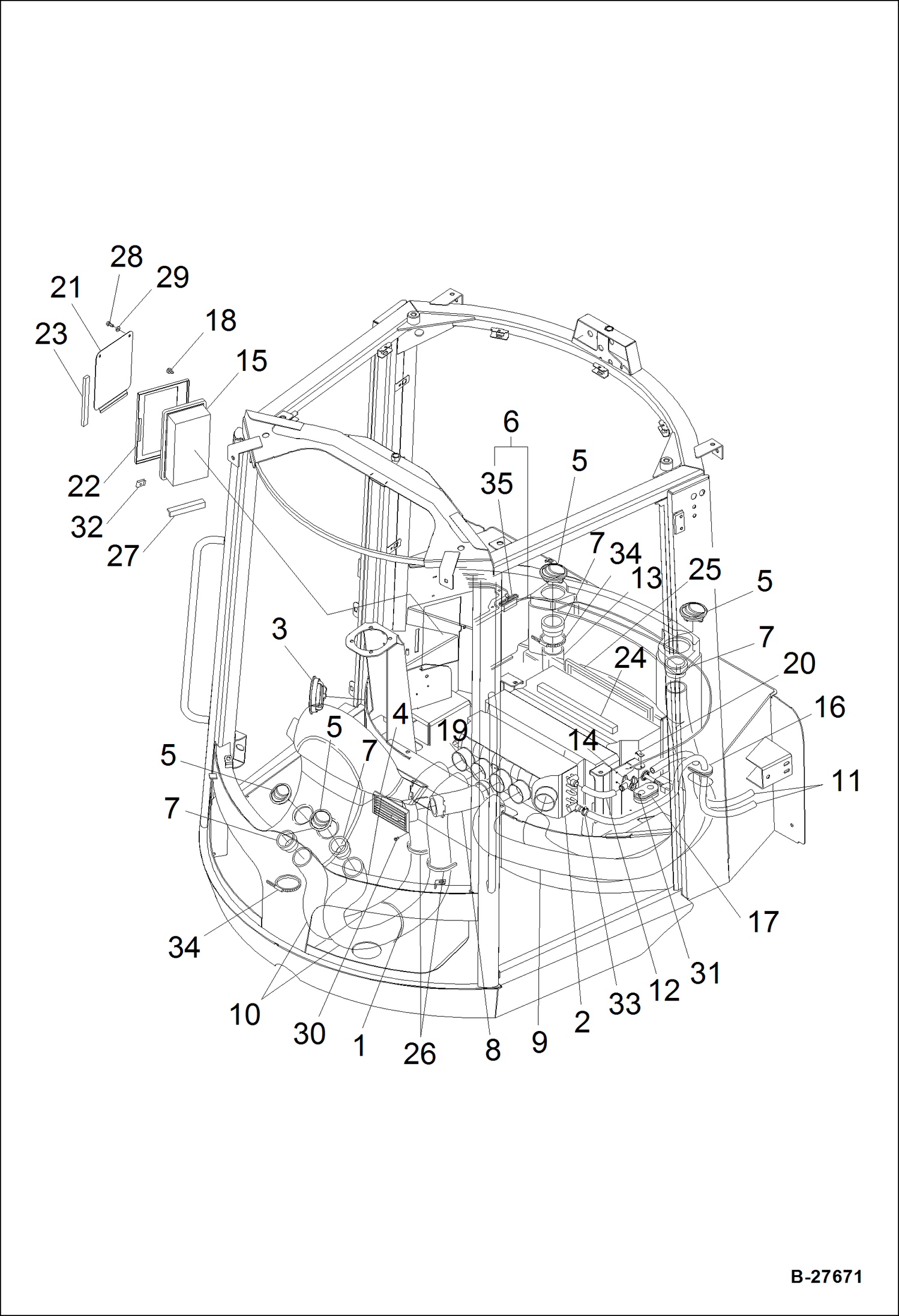 Схема запчастей Bobcat WL350 - OPERATOR CAB-HEATING MAIN FRAME