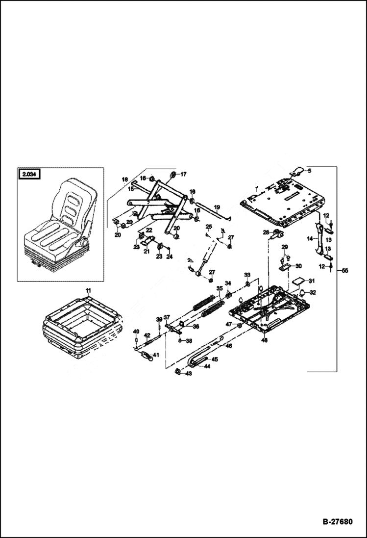 Схема запчастей Bobcat WL350 - OPERATOR SEAT - SUSPENSION CANOPY MAIN FRAME