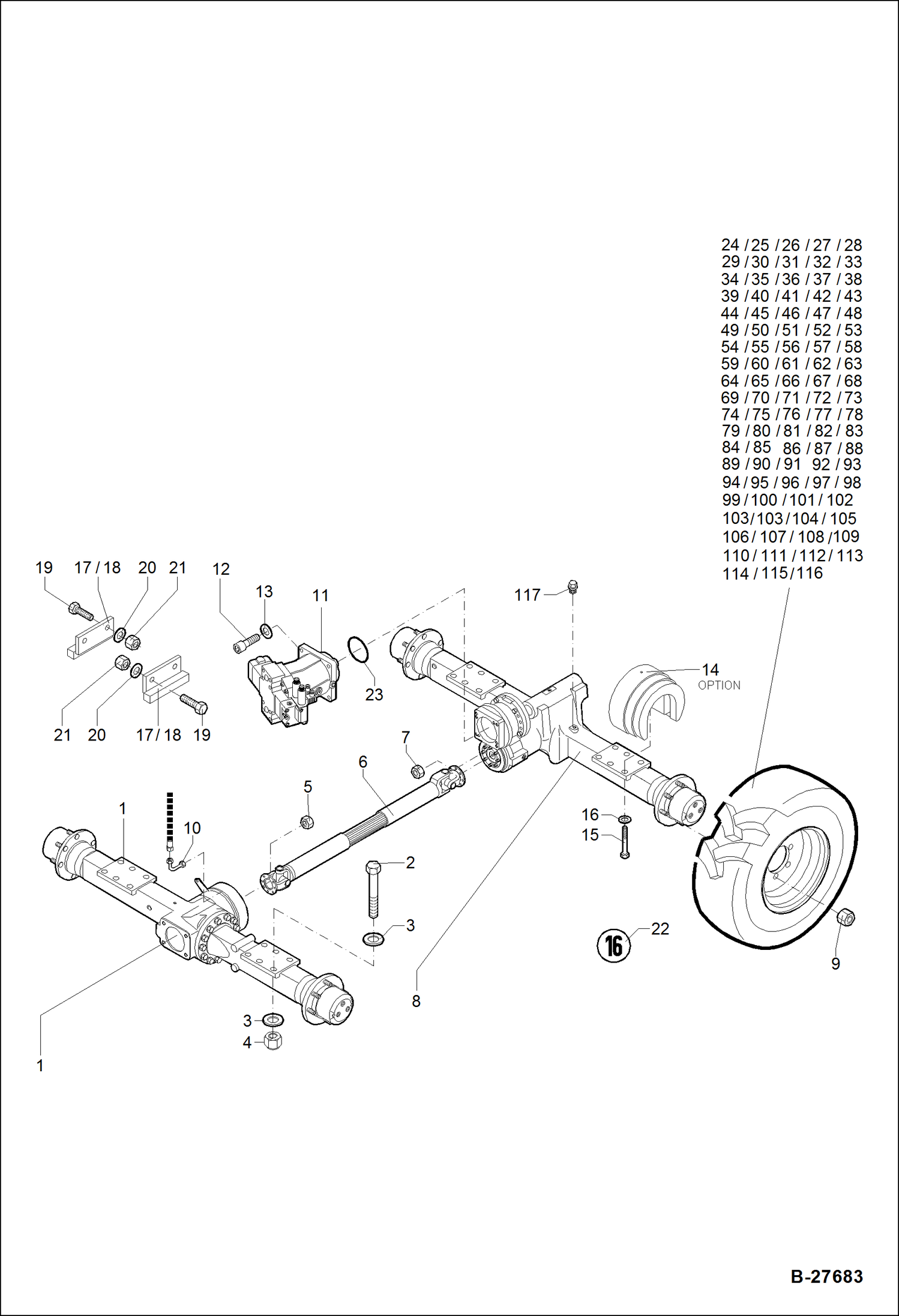 Схема запчастей Bobcat WL350 - AXLE, TIRES (Standard) DRIVE TRAIN