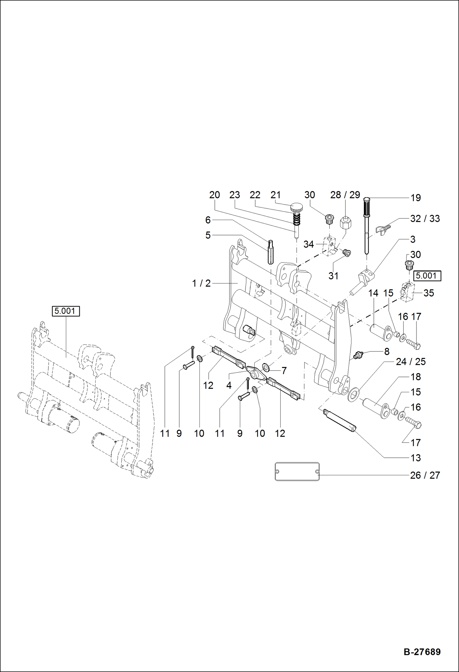 Схема запчастей Bobcat WL350 - MECHANIC QUICK MOUNT HITCH MAIN FRAME