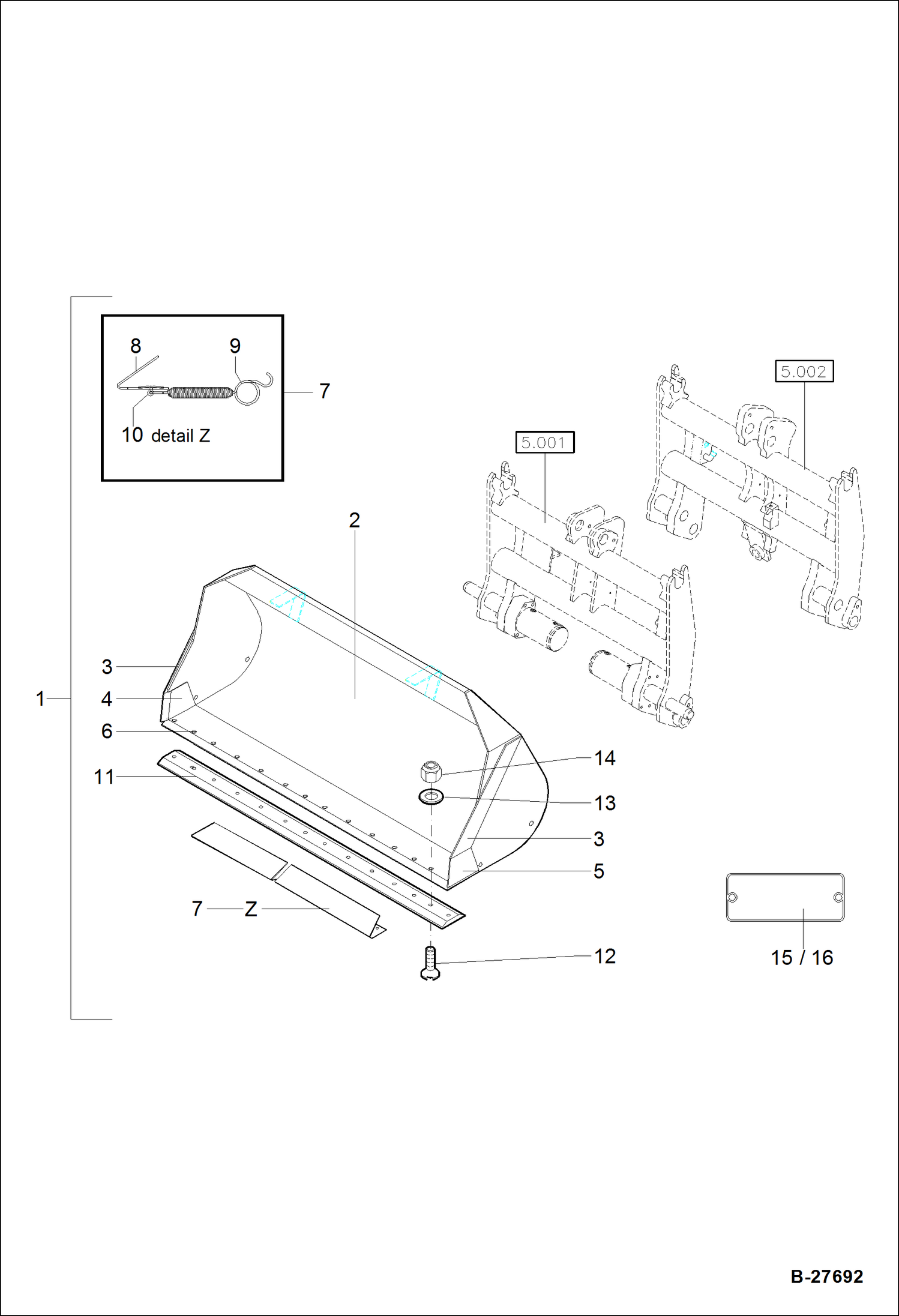 Схема запчастей Bobcat WL350 - LIGHT MATERIAL BUCKET 1850MM QUICKLY RELEASABLE ACCESSORIES & OPTIONS