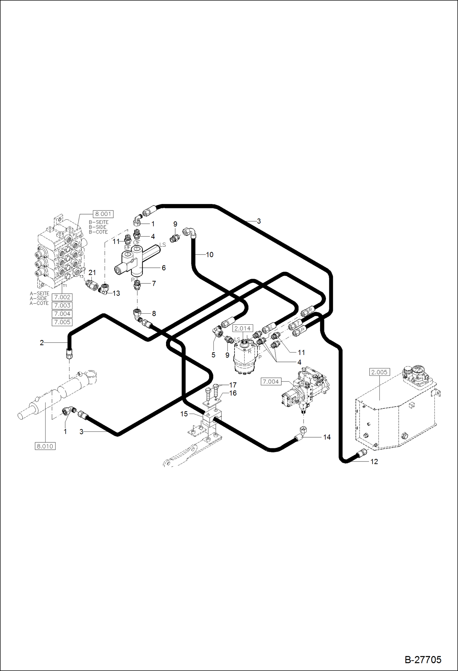 Схема запчастей Bobcat WL350 - HYDRAULIC INSTALLATION - STEERING HYDRAULIC SYSTEM