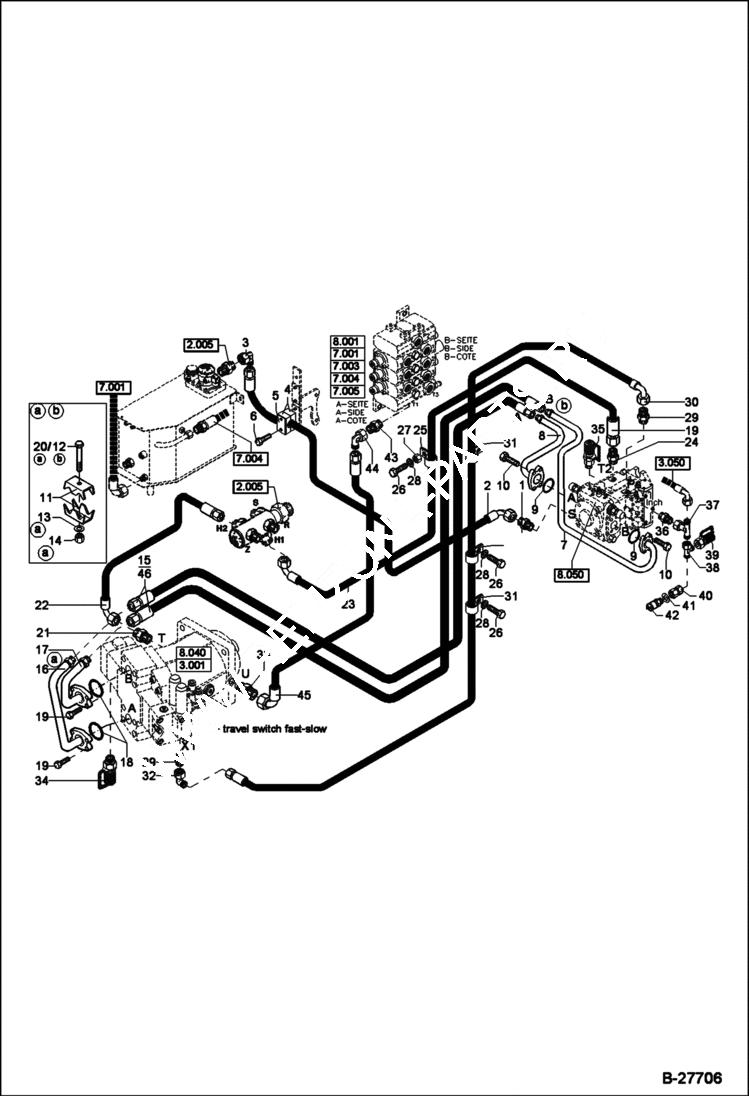 Схема запчастей Bobcat WL350 - HYDRAULIC INSTALLATION - DRIVE HYDRAULIC SYSTEM