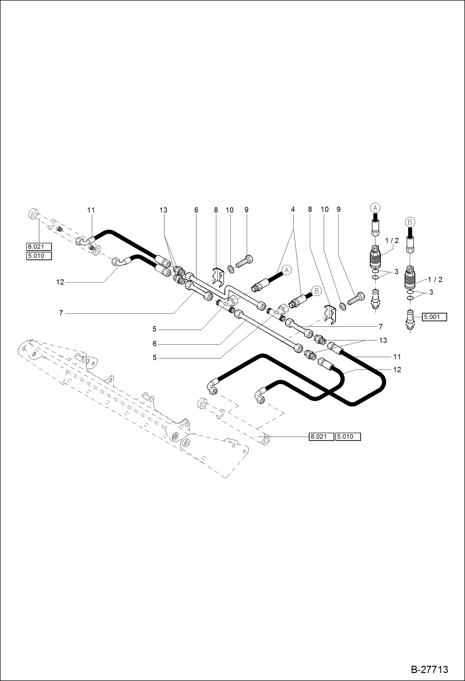 Схема запчастей Bobcat WL350 - HYDRAULIC INSTALLATION - 4 IN 1 SHOVEL HYDRAULIC SYSTEM