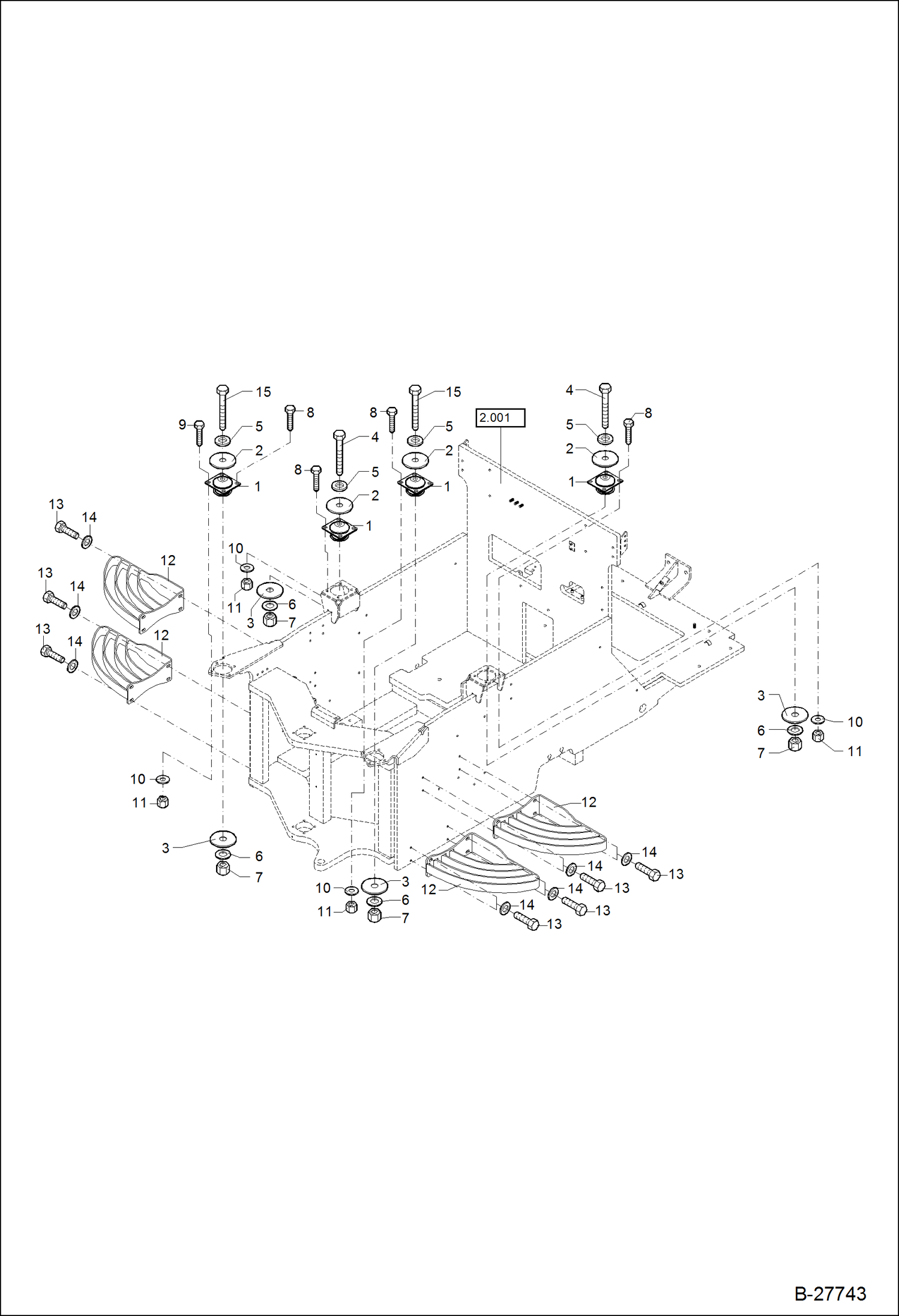 Схема запчастей Bobcat WL440 - STEPS, FLOOR FRAME SHOCK MOUNTING MAIN FRAME