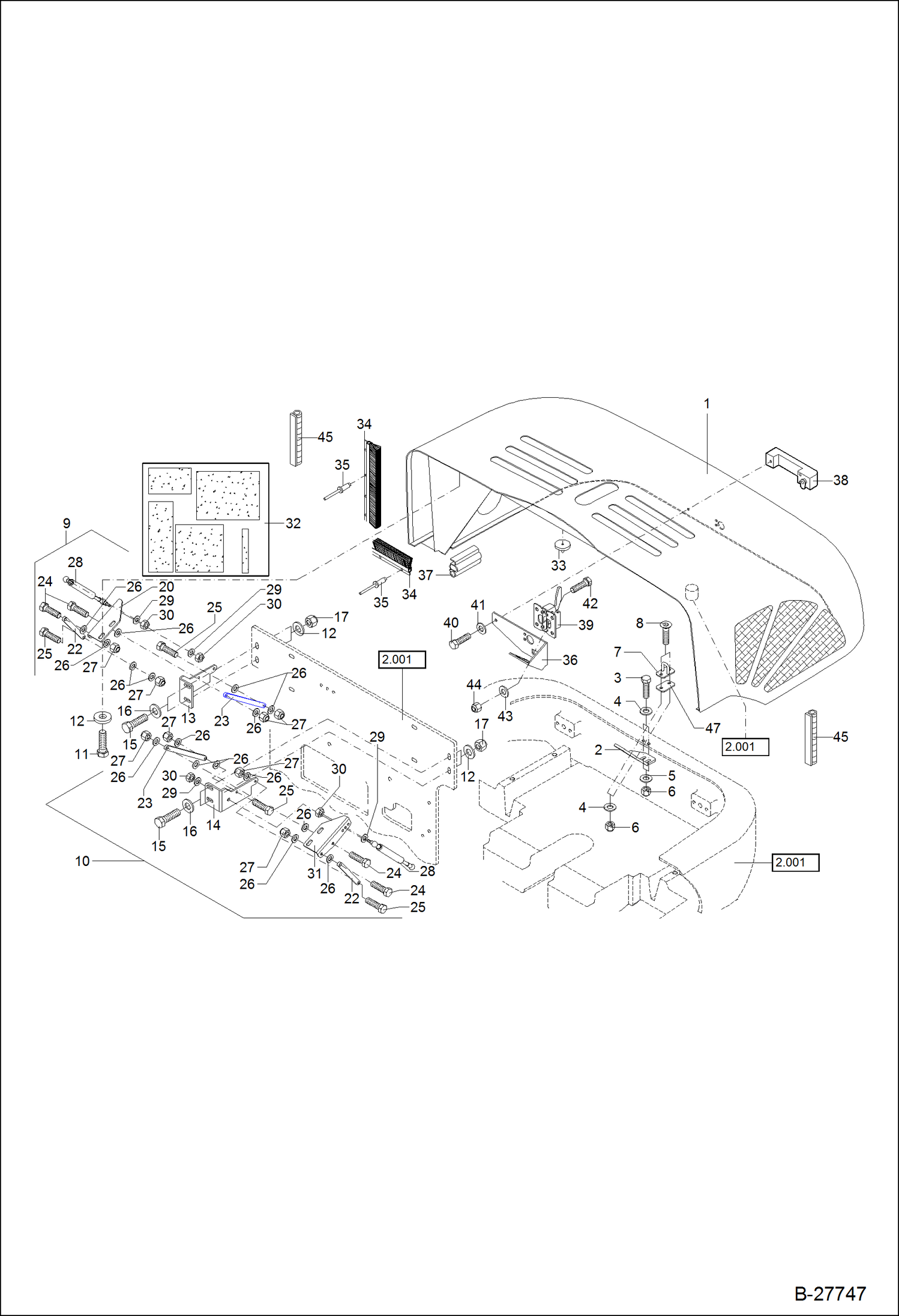 Схема запчастей Bobcat WL440 - ENGINE COVER MAIN FRAME