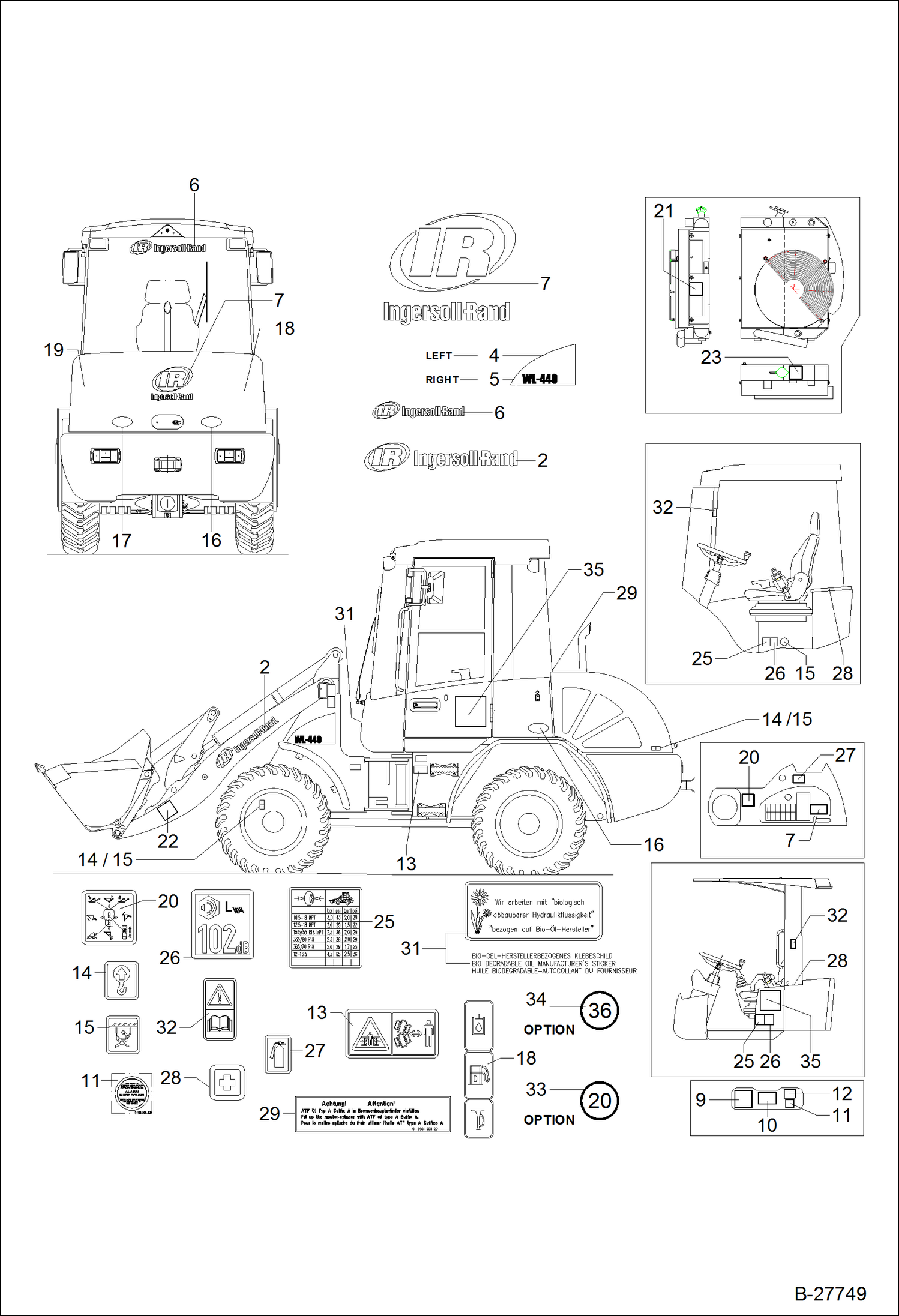 Схема запчастей Bobcat WL440 - DECALS - WL440 ACCESSORIES & OPTIONS