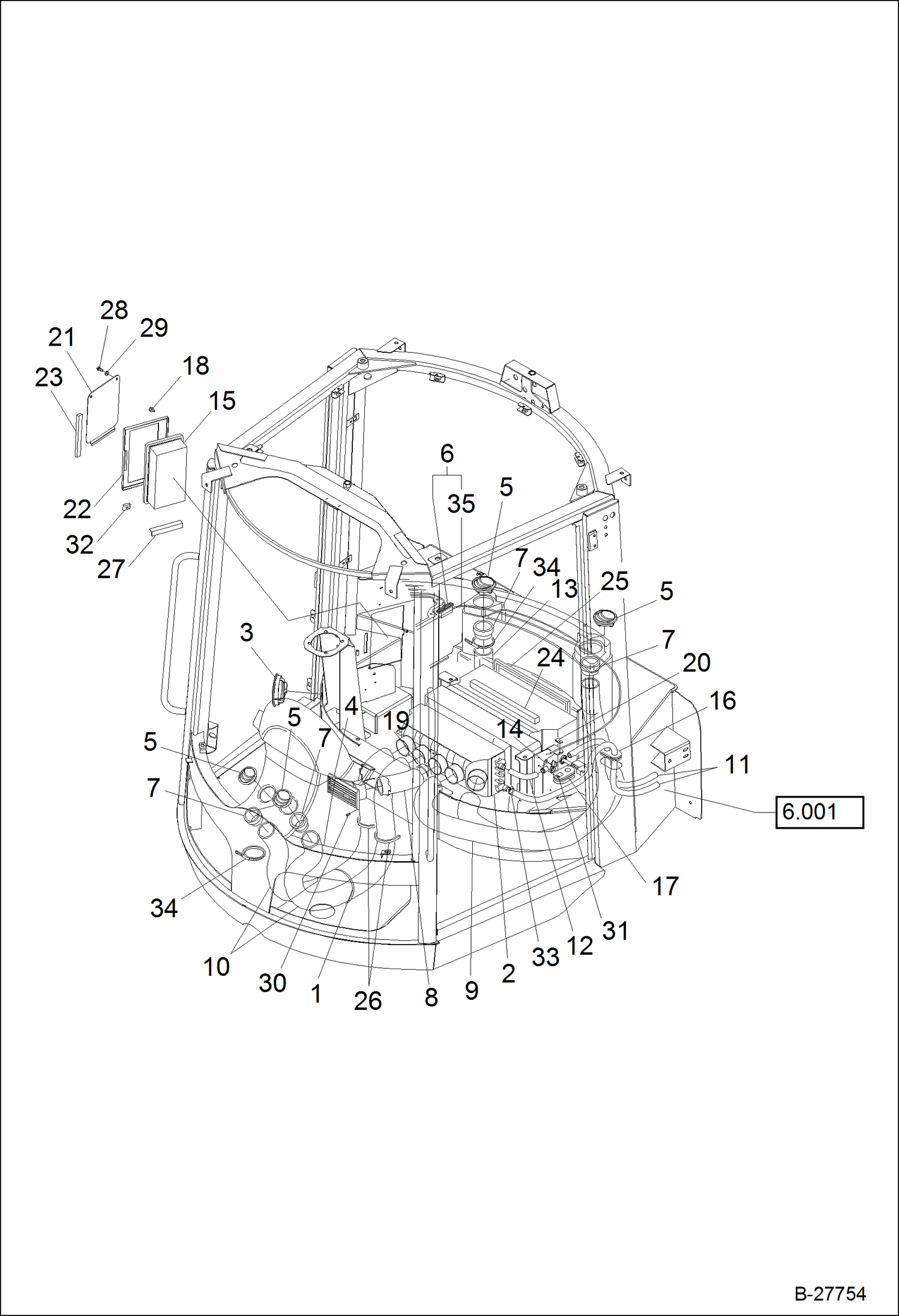 Схема запчастей Bobcat WL440 - OPERATOR CAB-HEATING MAIN FRAME