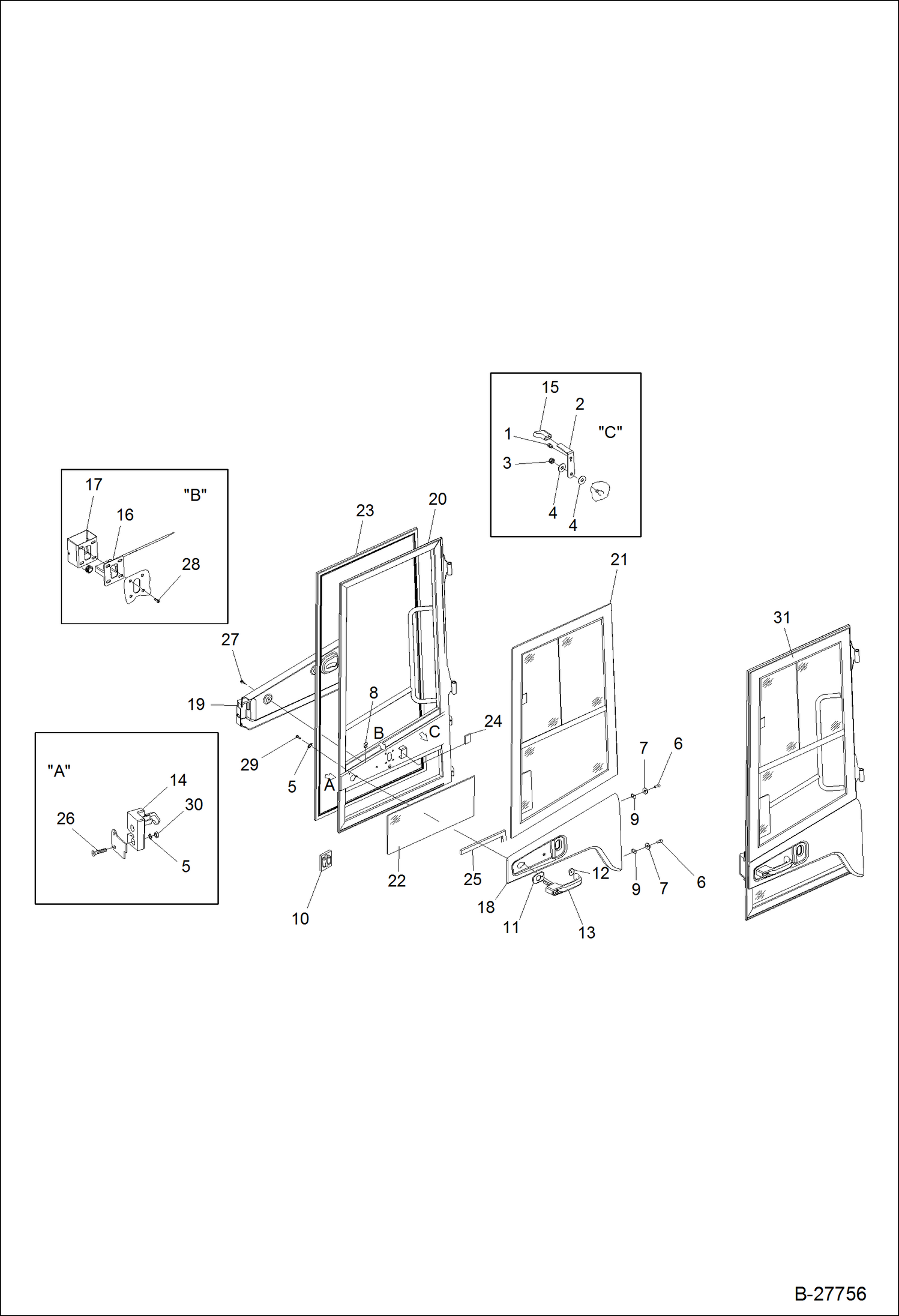 Схема запчастей Bobcat WL440 - OPERATOR CAB-DOOR LEFT MAIN FRAME