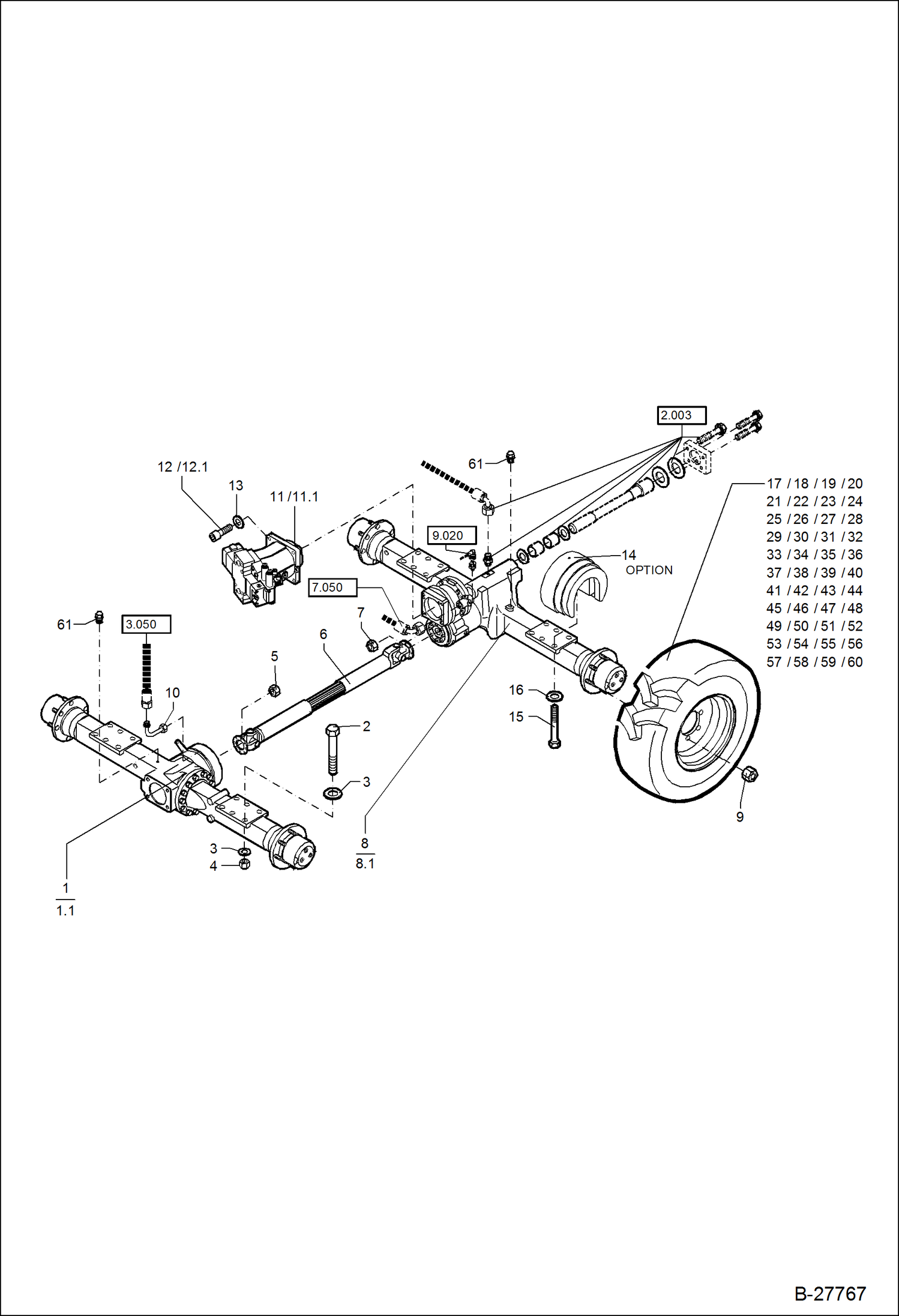 Схема запчастей Bobcat WL440 - AXLE, TIRES (Fast Travel) DRIVE TRAIN