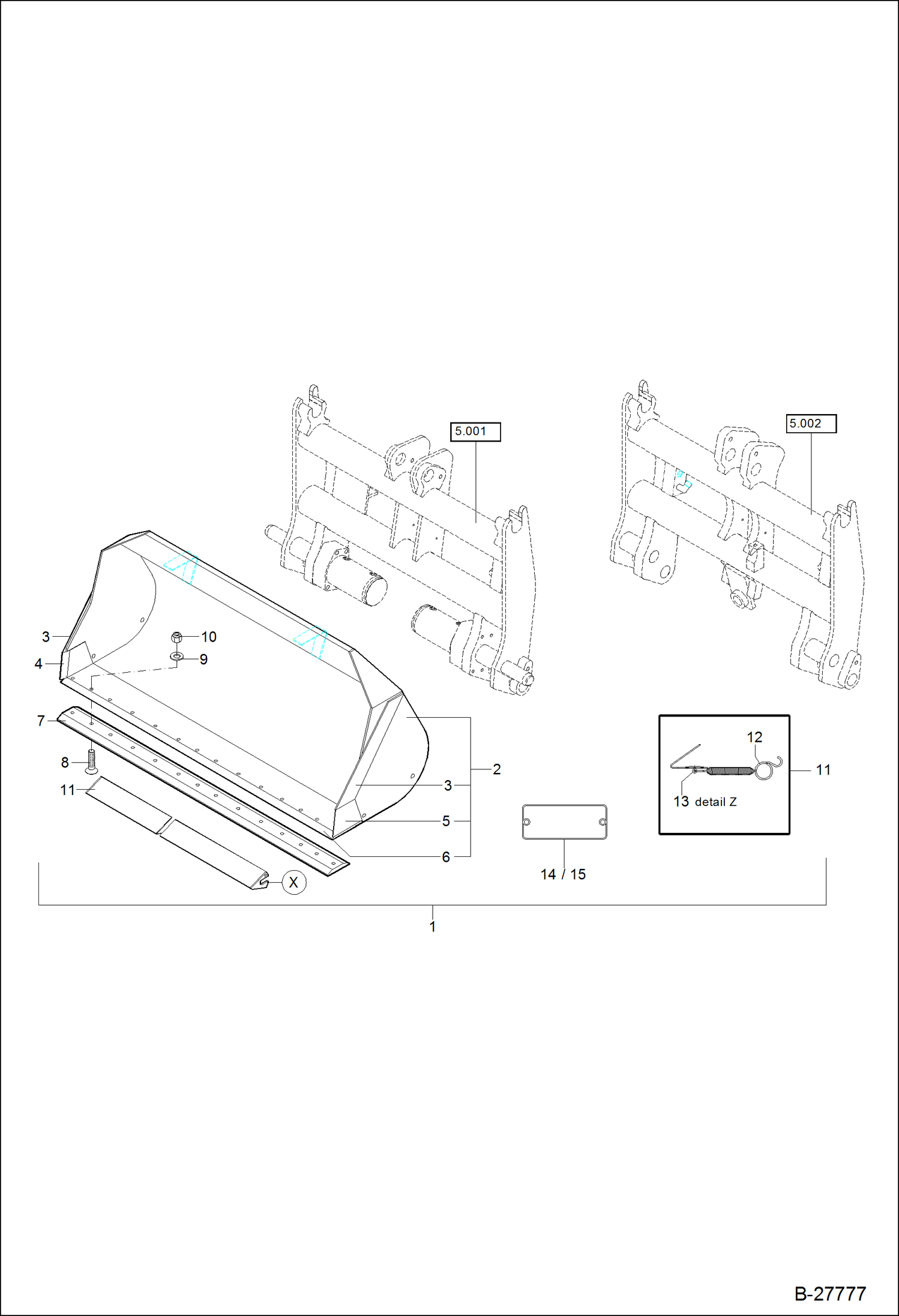 Схема запчастей Bobcat WL440 - LIGHT MATERIAL BUCKET - 2200MM ACCESSORIES & OPTIONS