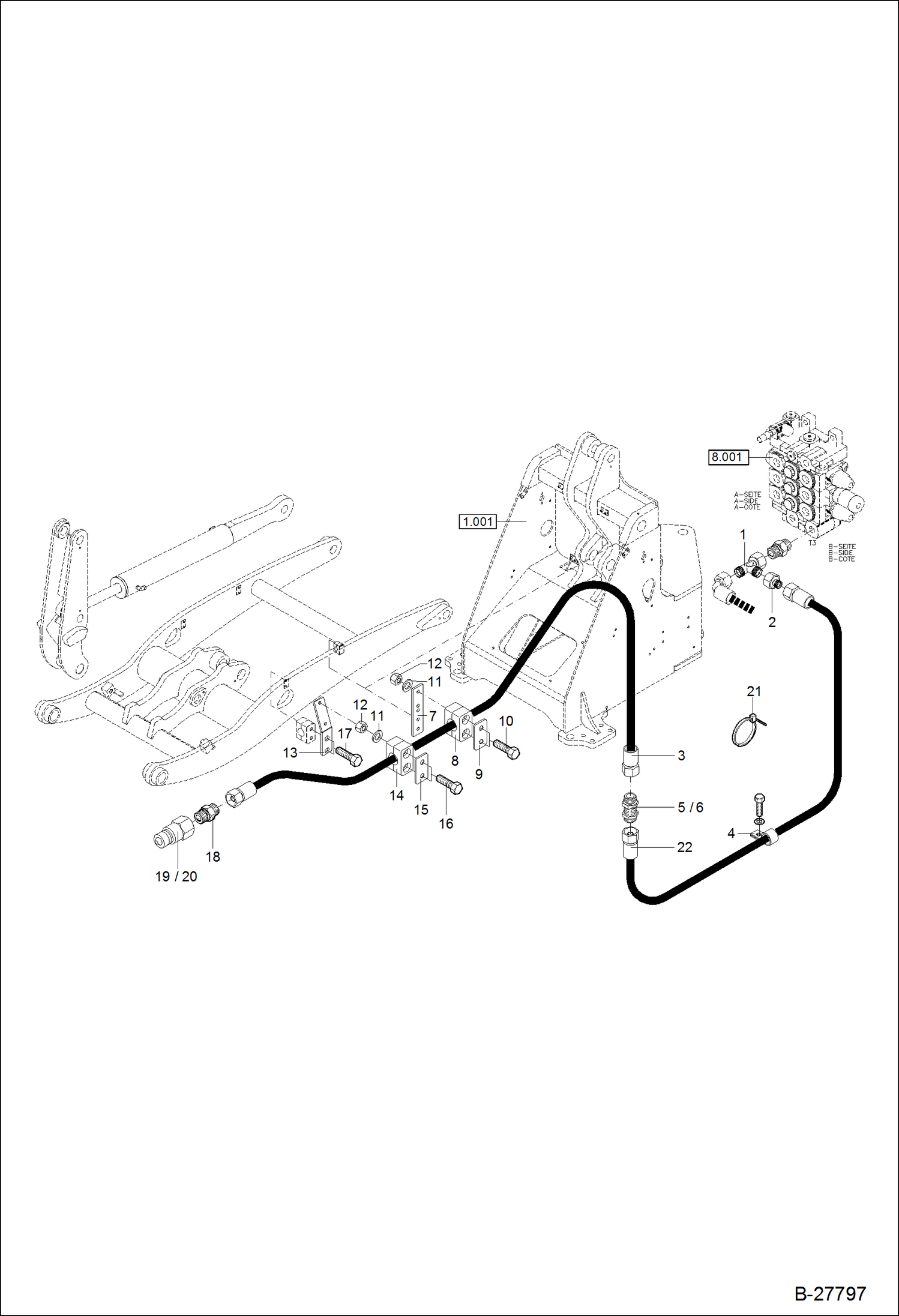 Схема запчастей Bobcat WL440 - HYDRAULIC INSTALLATION - PRESSURELESS RETURN LINE HYDRAULIC SYSTEM