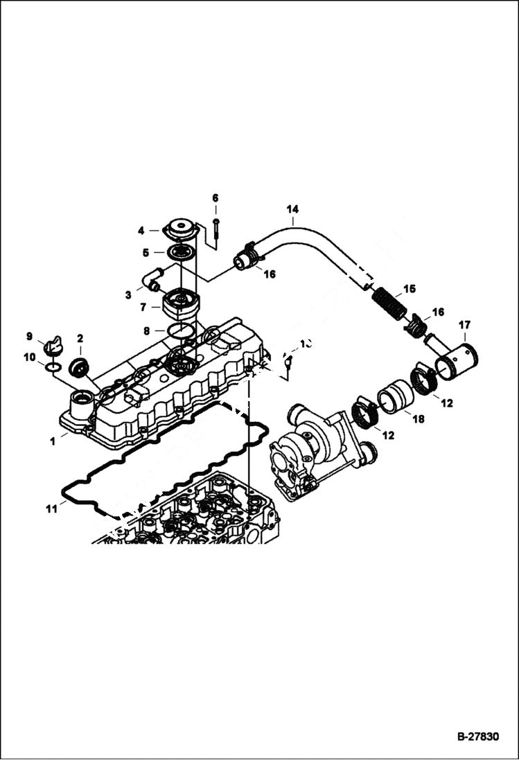 Схема запчастей Bobcat S-Series - ROCKER ARM COVER POWER UNIT