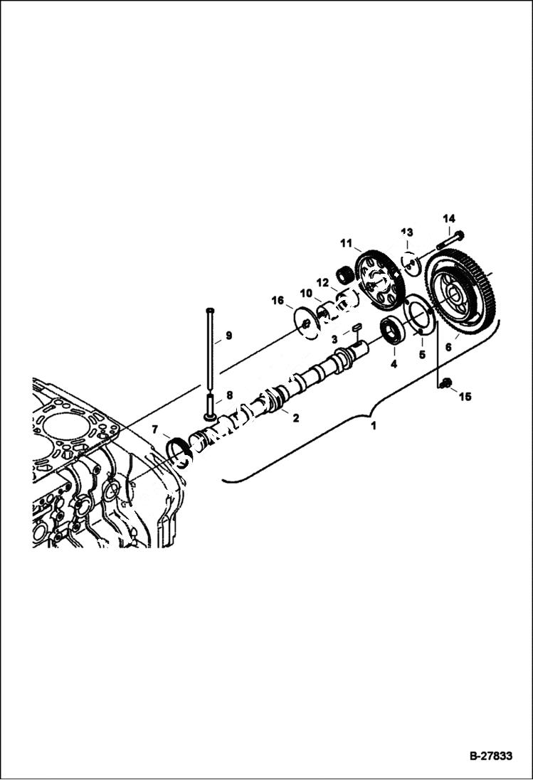 Схема запчастей Bobcat T-Series - CAMSHAFT AND IDLE GEAR SHAFT POWER UNIT