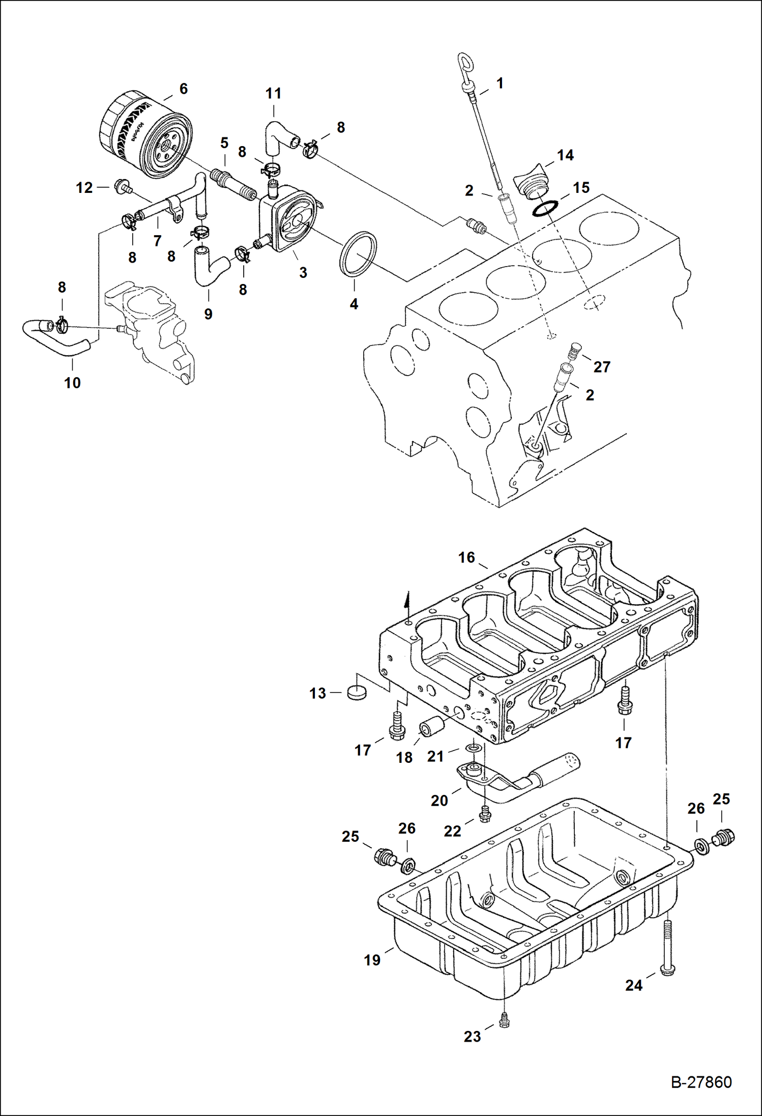 Схема запчастей Bobcat WL350 - OIL PAN & COOLER (Kubota) POWER UNIT