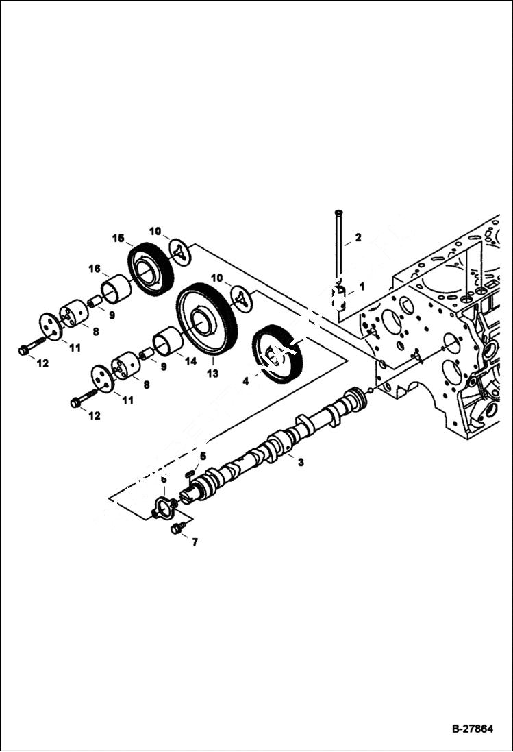 Схема запчастей Bobcat WL440 - CAMSHAFT AND IDLE GEAR SHAFT (Kubota) POWER UNIT