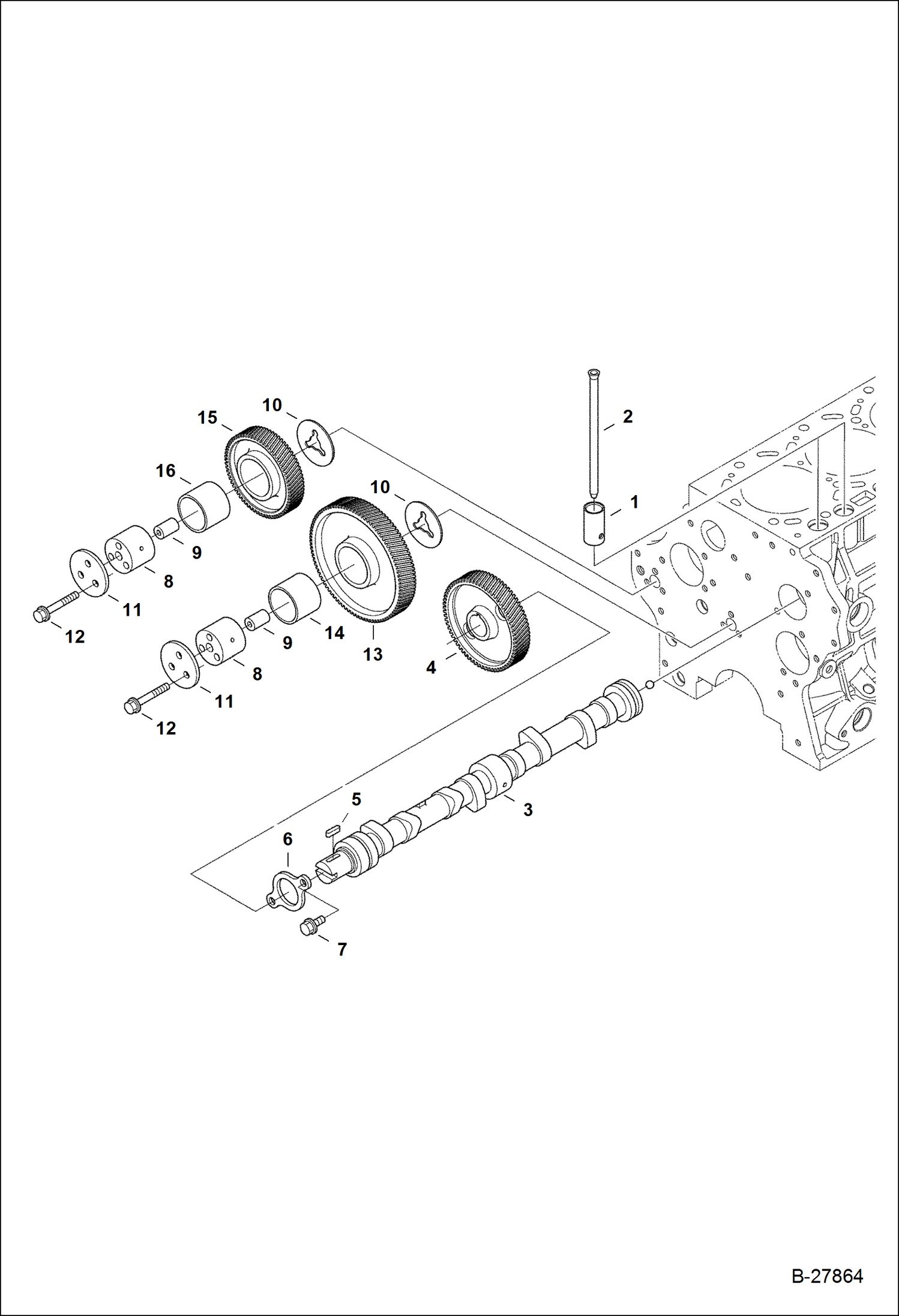 Схема запчастей Bobcat WL350 - CAMSHAFT AND IDLE GEAR SHAFT (Kubota) POWER UNIT