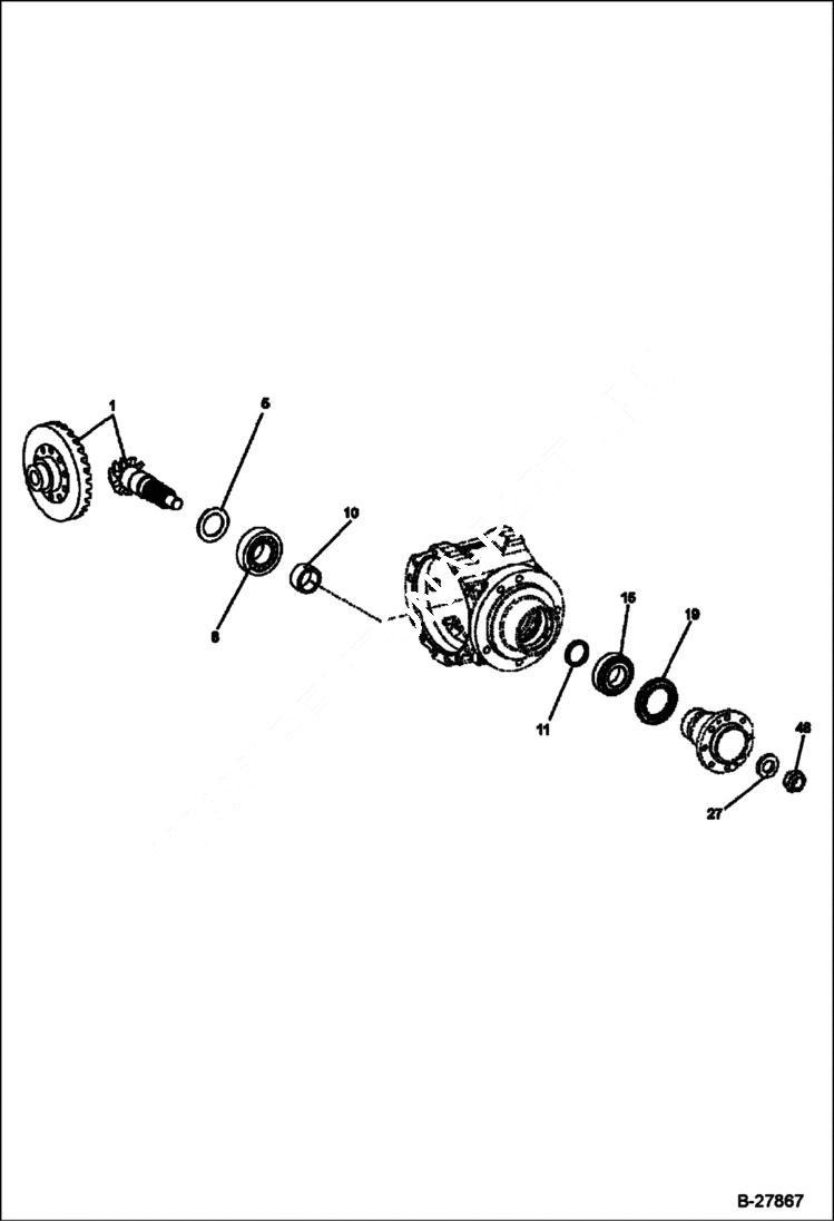 Схема запчастей Bobcat WL350 - FRONT AXLE (Center Housing) (Replacement Axle - 5904661666) DRIVE TRAIN