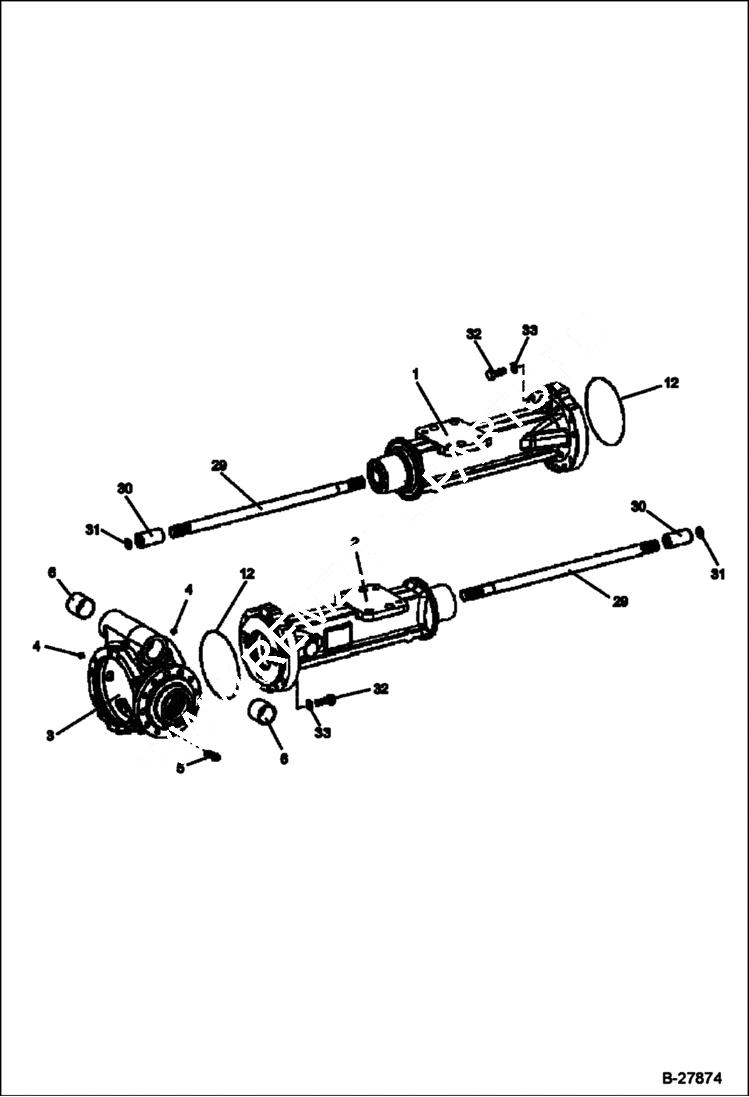 Схема запчастей Bobcat WL350 - AXLE HOUSINGS (Replacement Axle - 5904661671) DRIVE TRAIN