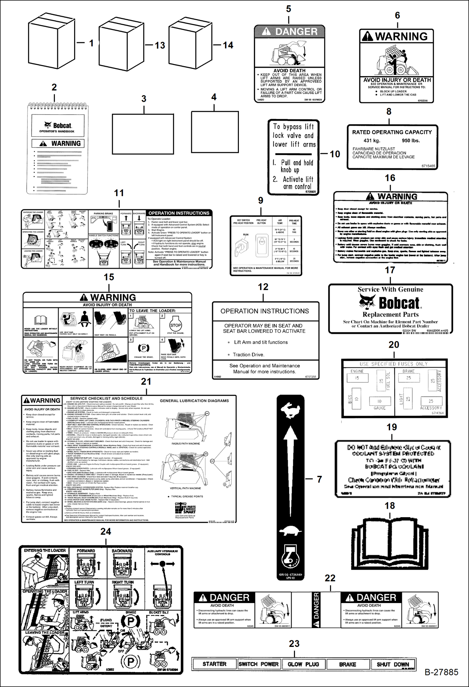 Схема запчастей Bobcat 500s - DECALS (Inside) ACCESSORIES & OPTIONS