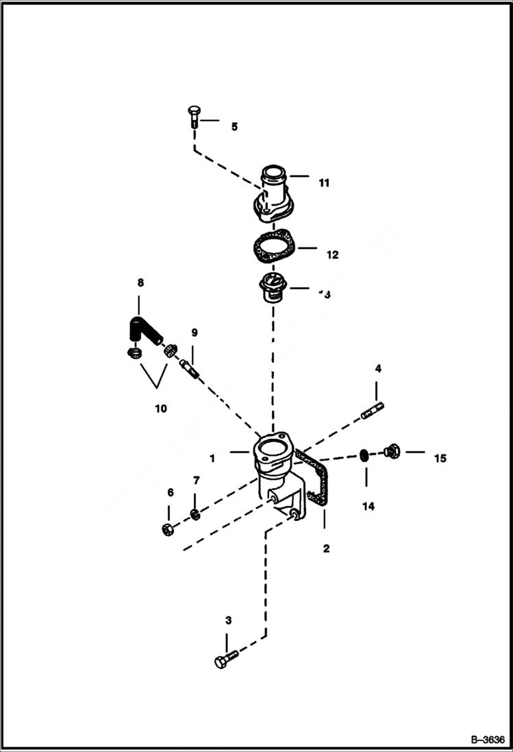 Схема запчастей Bobcat 400s - WATER FLANGE & THERMOSTAT (Kubota D750) (5618 11001- & 5619 11001-) POWER UNIT