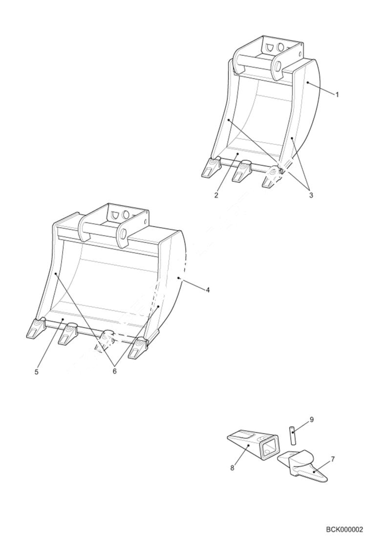 Схема запчастей Bobcat BUCKETS - Bucket Excavator Class 319 - 323 Excavator - EMEA Only