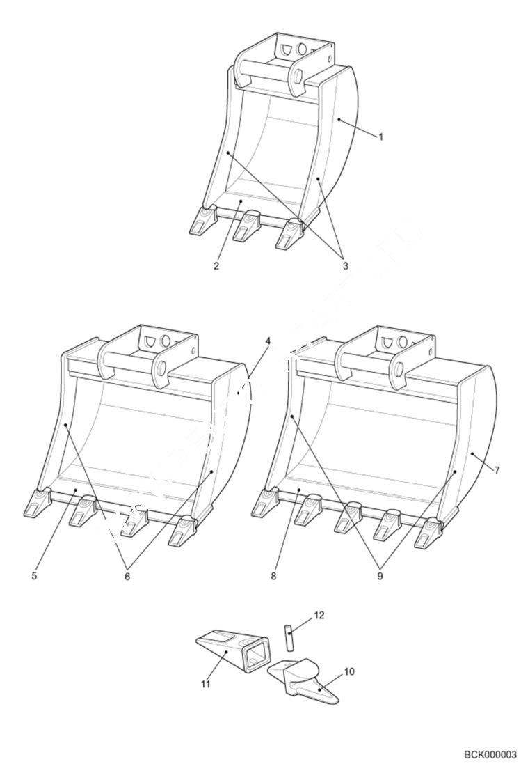 Схема запчастей Bobcat BUCKETS - Bucket Excavator Class 325 - 328 Excavator - EMEA Only