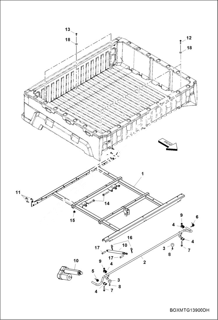 Схема запчастей Bobcat 3600 - BODY, BOX MOUNTING &amp; LATCH MAIN FRAME