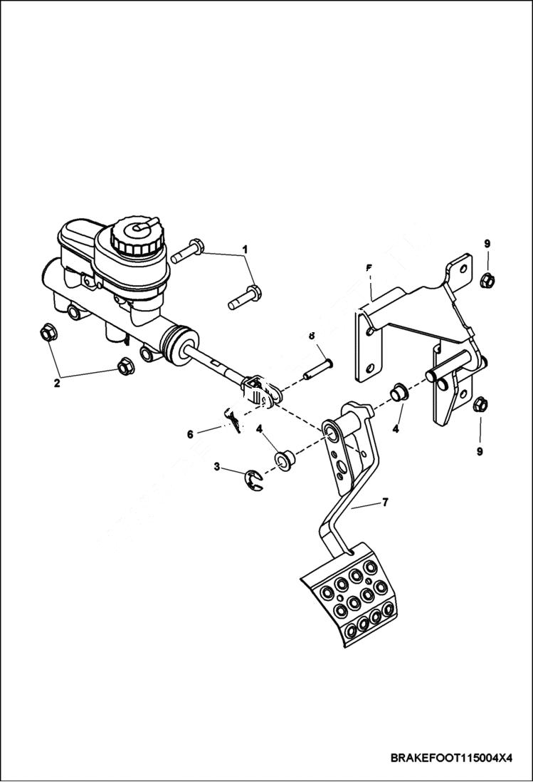 Схема запчастей Bobcat 3400XL - BRAKES, PEDAL & MASTER CYLINDER MOUNTING STEERING & SUSPENSION
